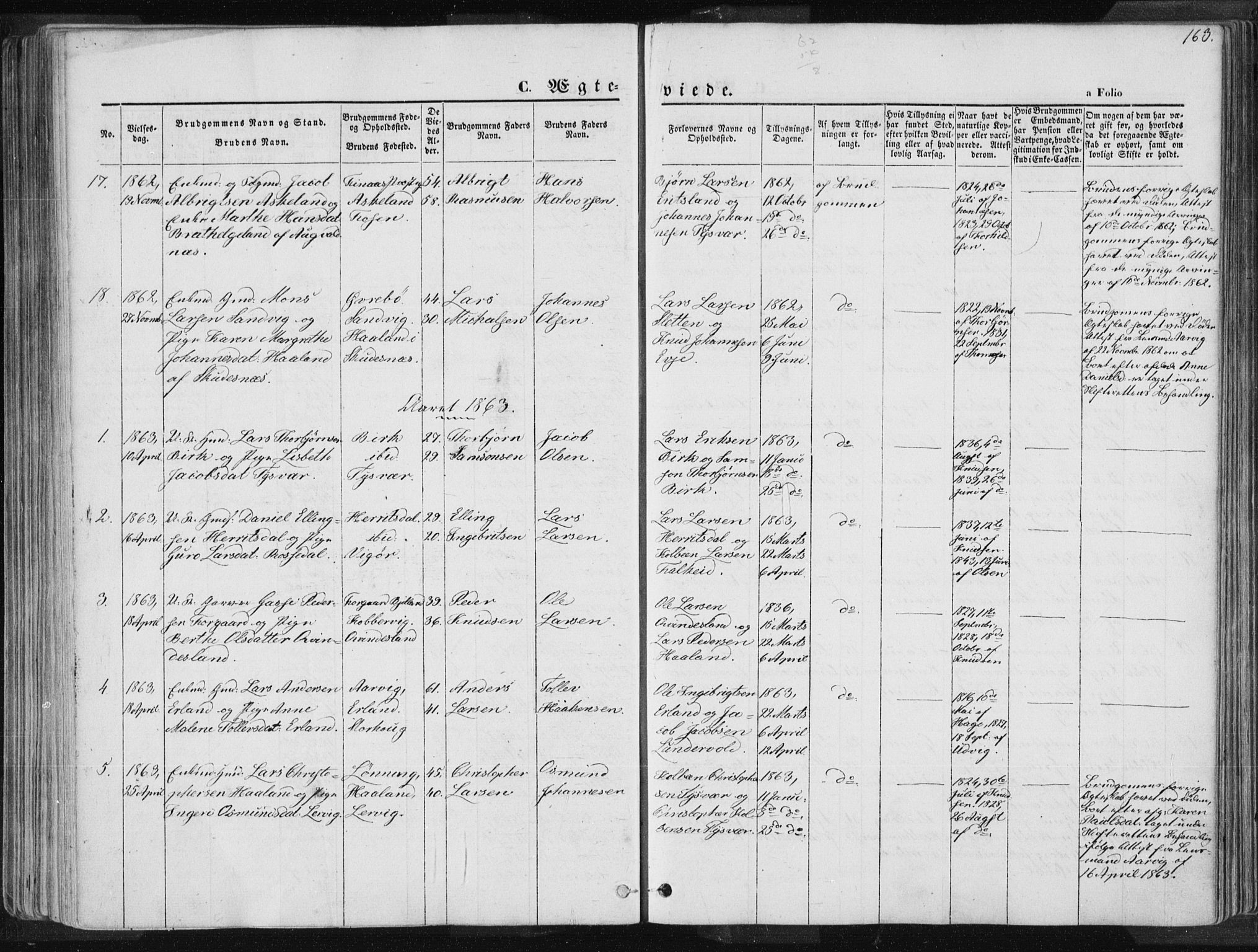 Tysvær sokneprestkontor, SAST/A -101864/H/Ha/Haa/L0003: Parish register (official) no. A 3, 1856-1865, p. 163