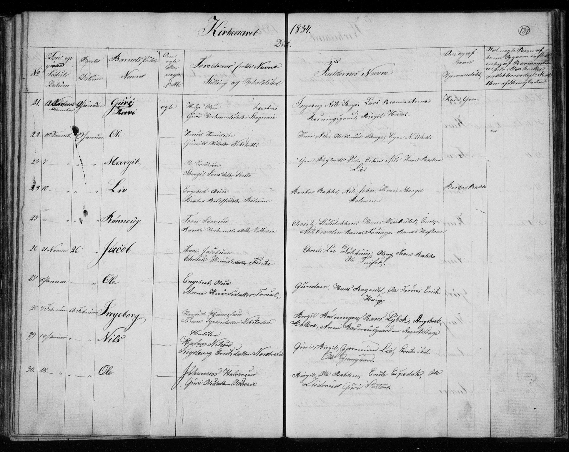 Gol kirkebøker, AV/SAKO-A-226/F/Fa/L0001: Parish register (official) no. I 1, 1821-1837, p. 131