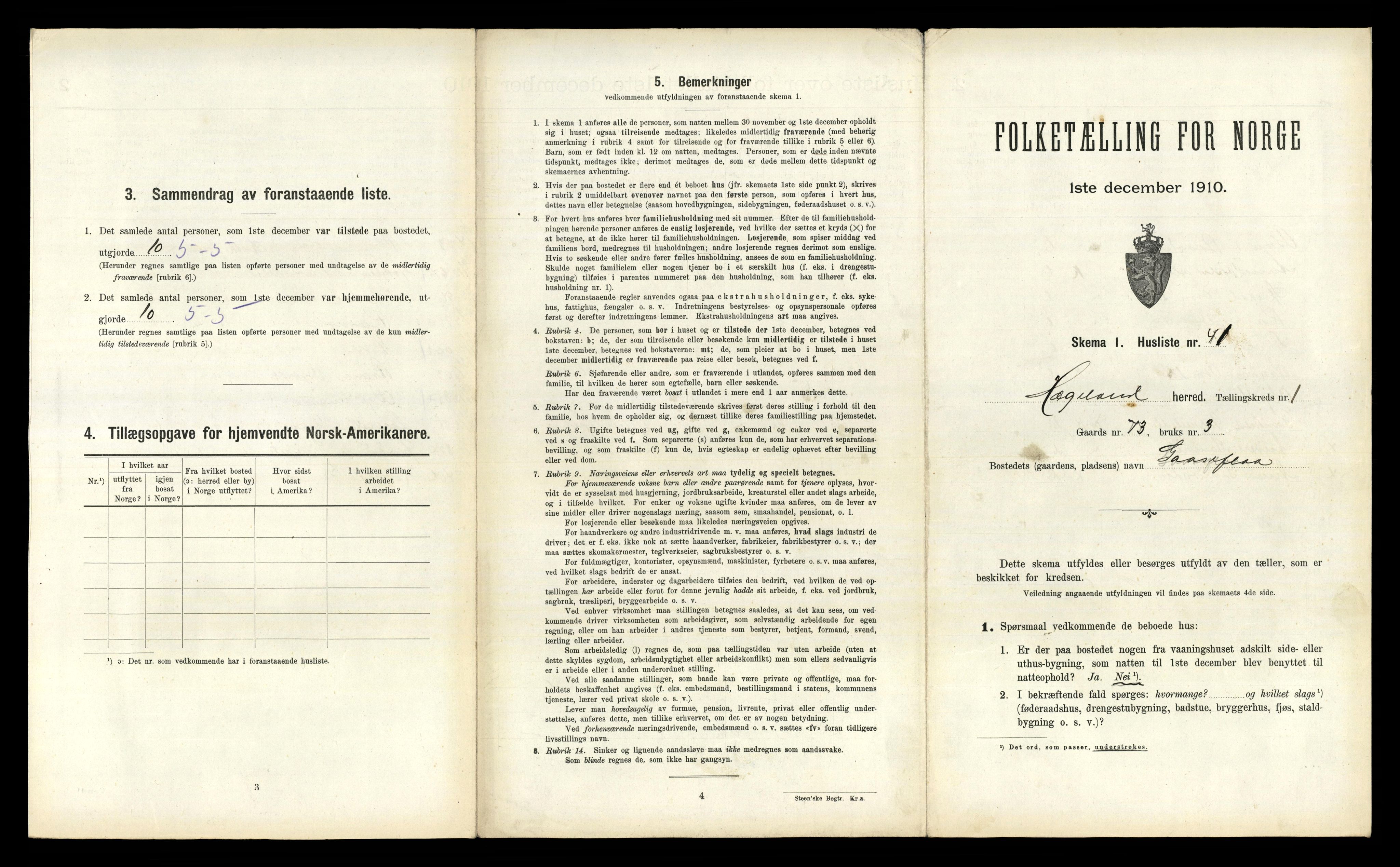 RA, 1910 census for Hægeland, 1910, p. 106