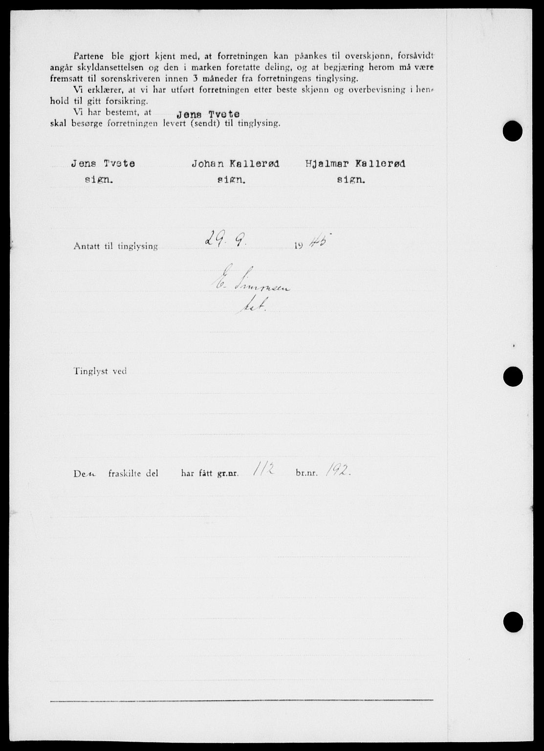 Onsøy sorenskriveri, SAO/A-10474/G/Ga/Gab/L0015: Mortgage book no. II A-15, 1945-1946, Diary no: : 1329/1945