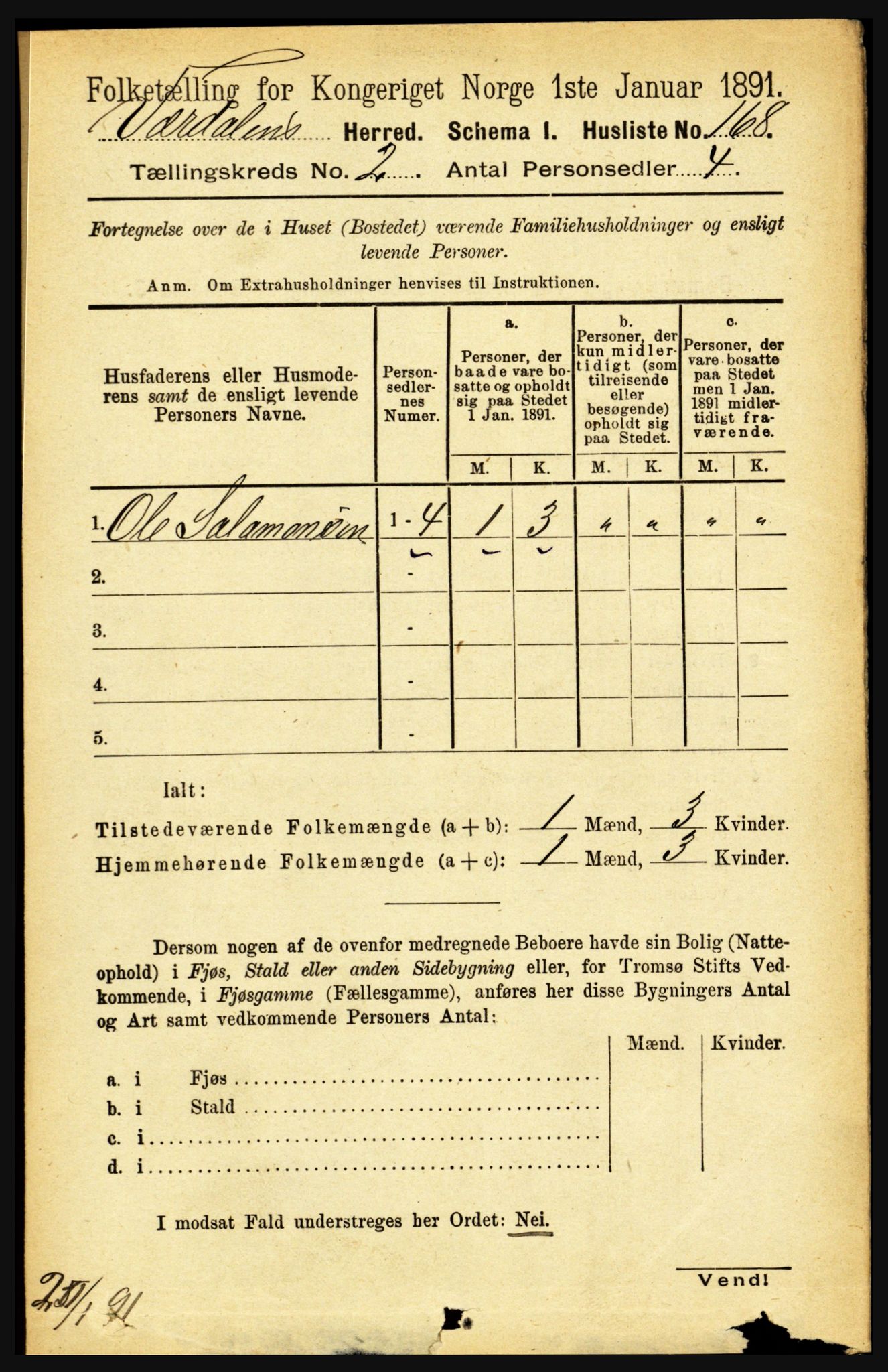 RA, 1891 census for 1721 Verdal, 1891, p. 782