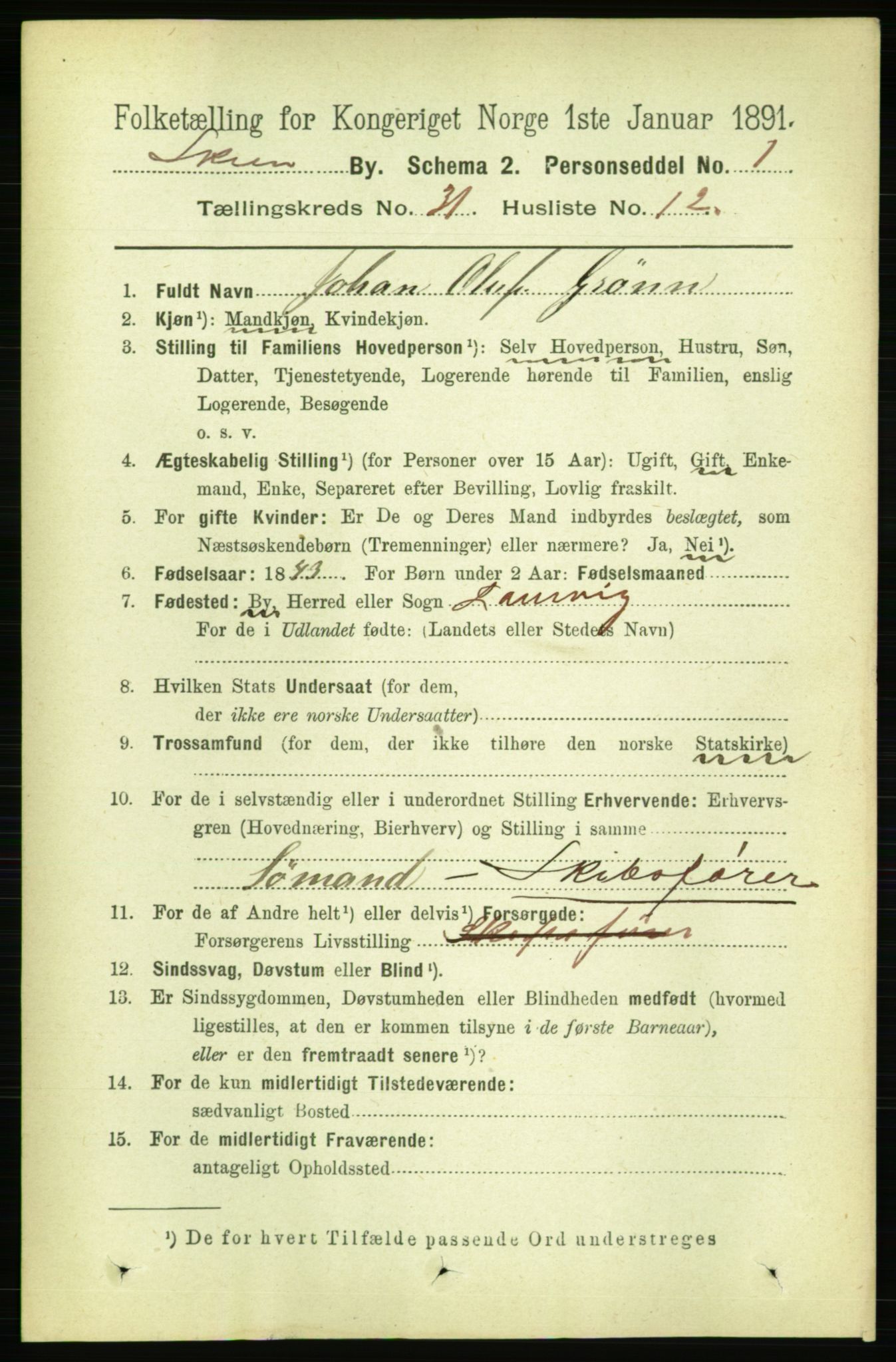 RA, 1891 census for 0806 Skien, 1891, p. 7122