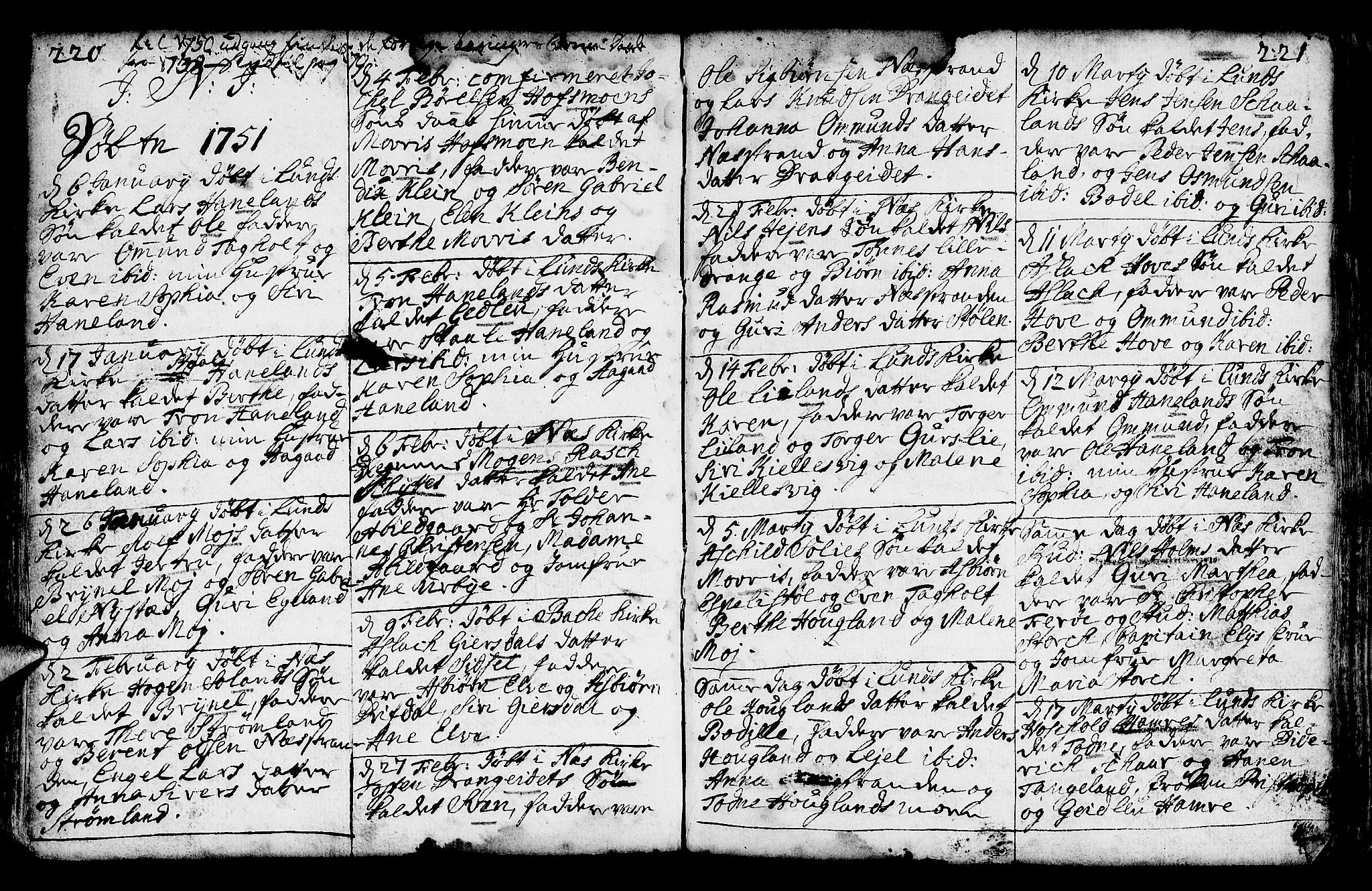 Lund sokneprestkontor, AV/SAST-A-101809/S06/L0002: Parish register (official) no. A 2, 1738-1760, p. 220-221