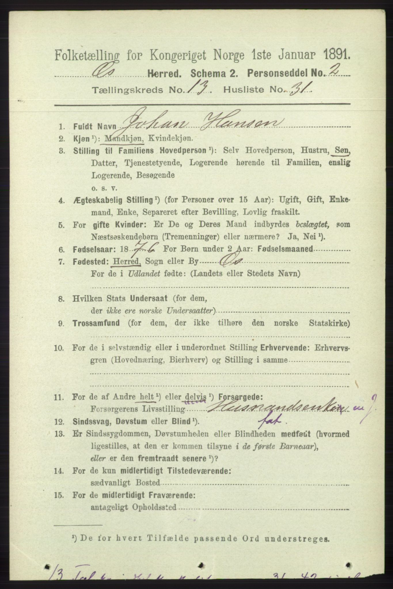 RA, 1891 census for 1243 Os, 1891, p. 2974