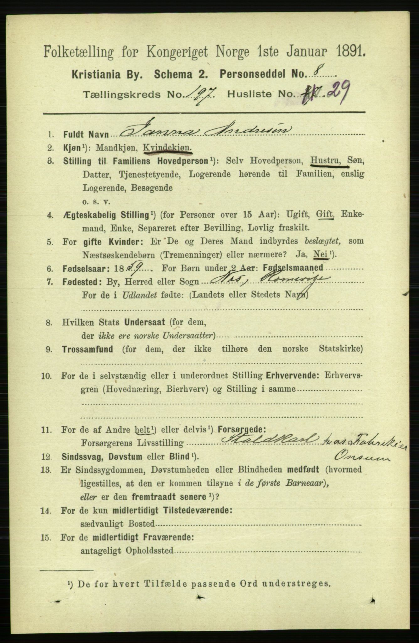 RA, 1891 census for 0301 Kristiania, 1891, p. 119214