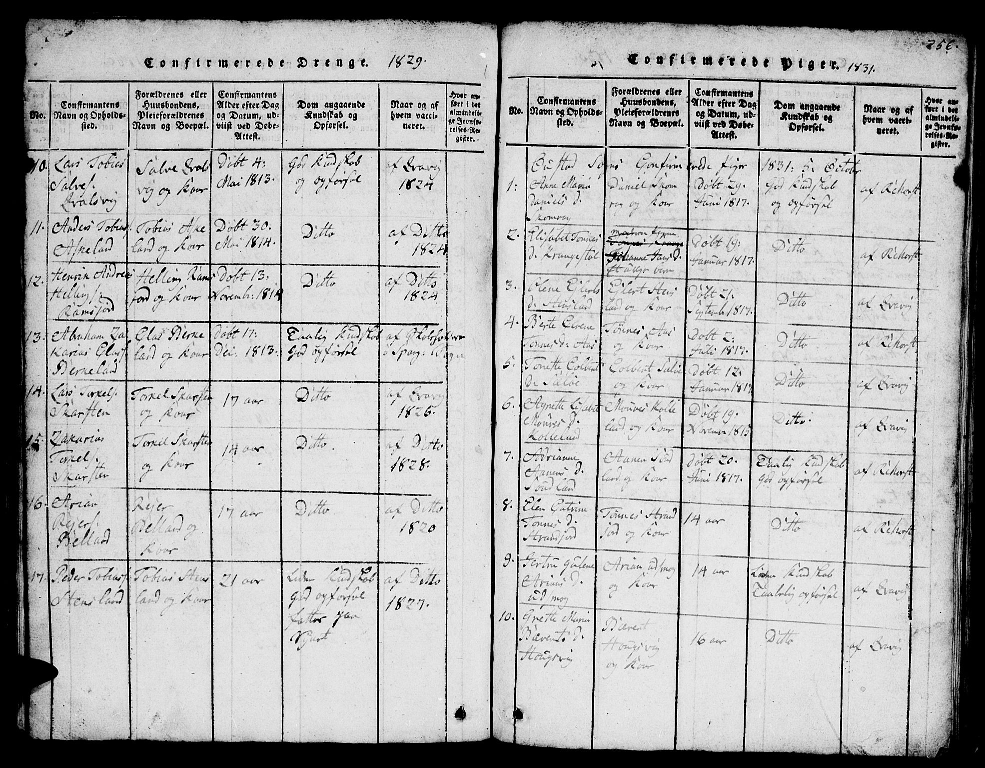 Lyngdal sokneprestkontor, SAK/1111-0029/F/Fb/Fba/L0001: Parish register (copy) no. B 1, 1816-1876, p. 256