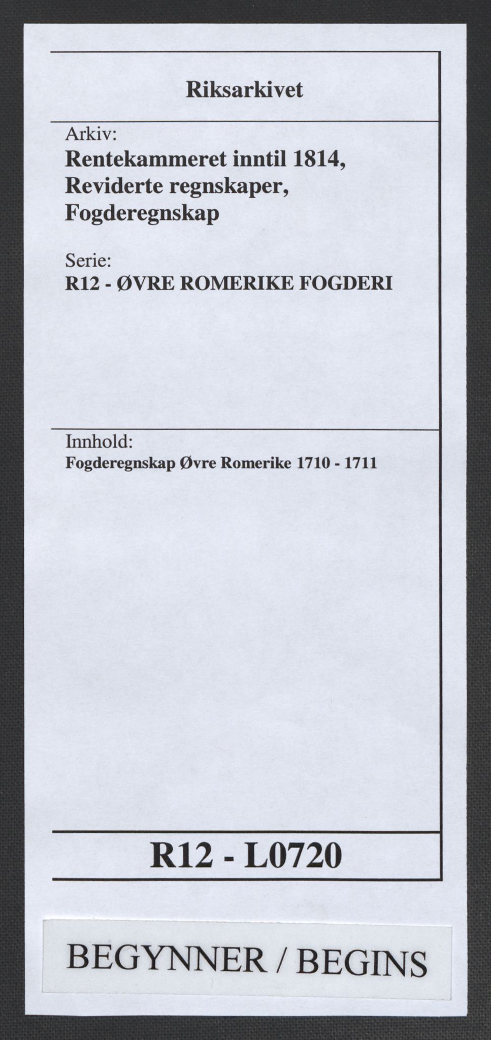 Rentekammeret inntil 1814, Reviderte regnskaper, Fogderegnskap, AV/RA-EA-4092/R12/L0720: Fogderegnskap Øvre Romerike, 1710-1711, p. 1