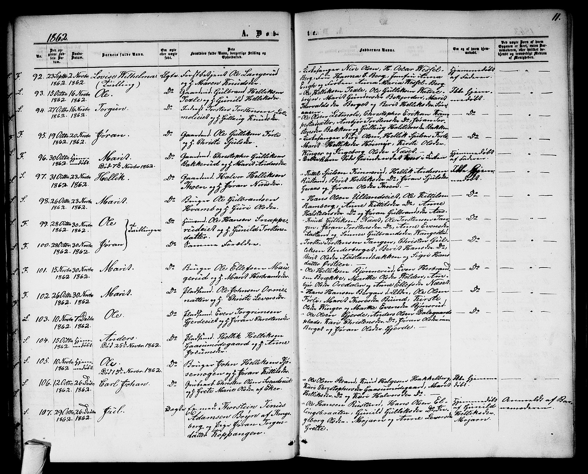 Flesberg kirkebøker, AV/SAKO-A-18/G/Ga/L0003: Parish register (copy) no. I 3, 1861-1889, p. 11