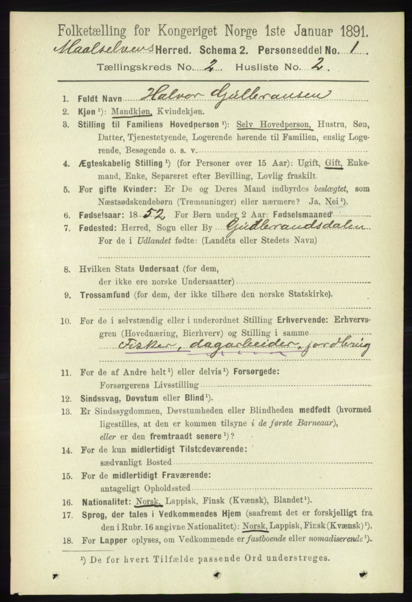 RA, 1891 census for 1924 Målselv, 1891, p. 304