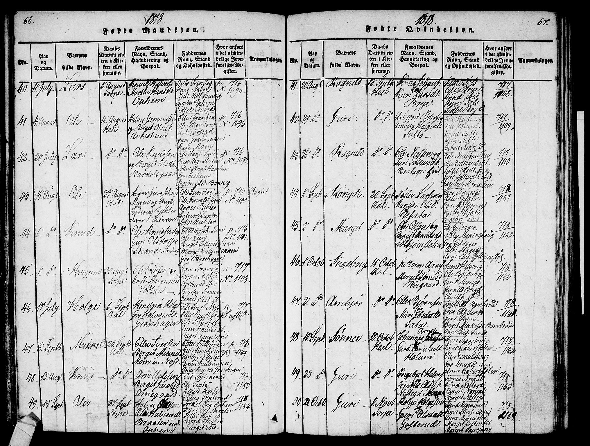 Ål kirkebøker, AV/SAKO-A-249/F/Fa/L0004: Parish register (official) no. I 4, 1815-1825, p. 66-67