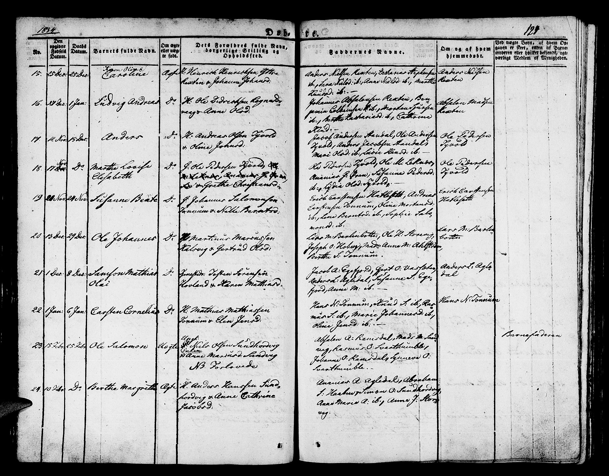 Kinn sokneprestembete, SAB/A-80801/H/Haa/Haaa/L0004/0001: Parish register (official) no. A 4I, 1822-1840, p. 124