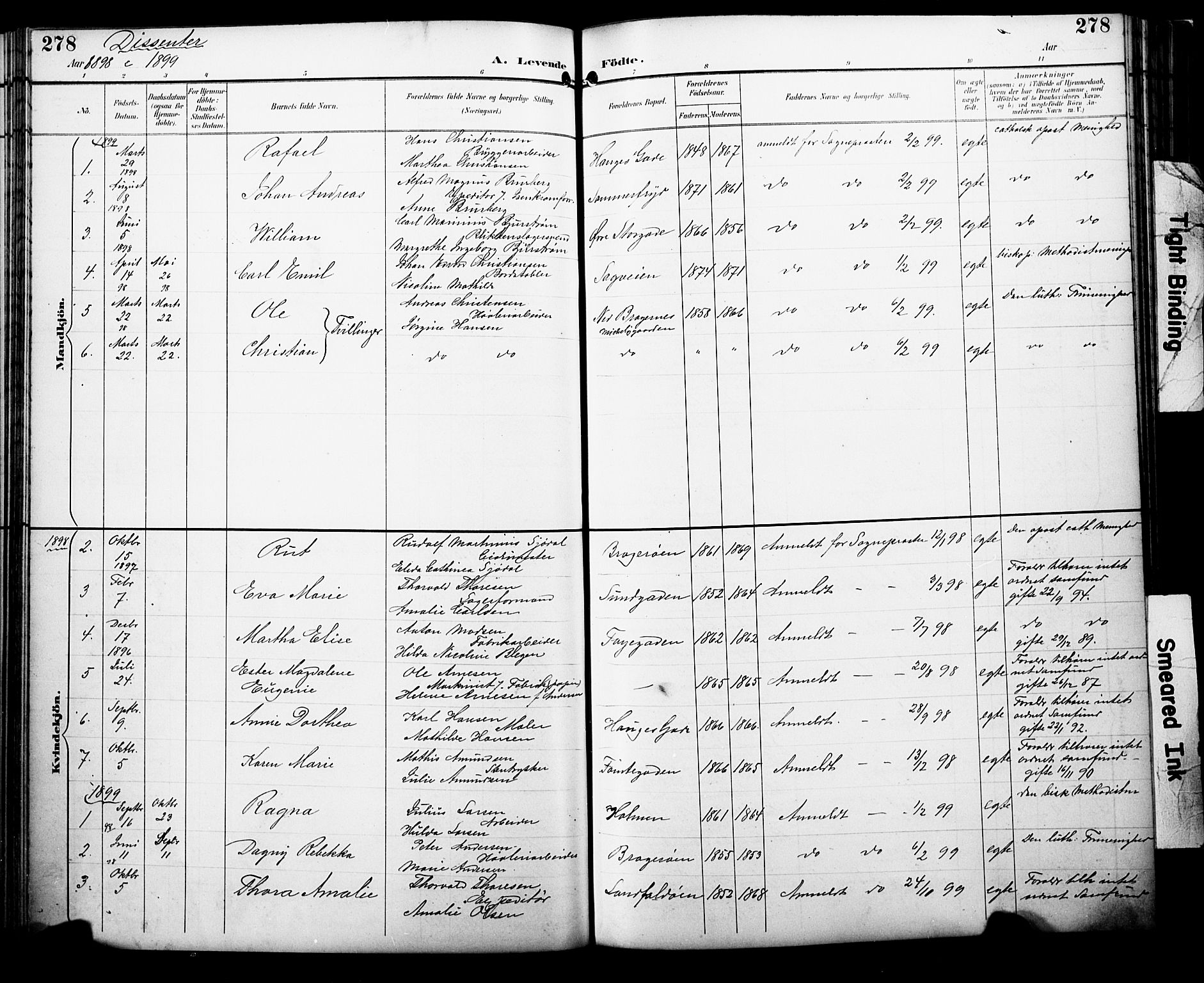 Bragernes kirkebøker, AV/SAKO-A-6/F/Fb/L0008: Parish register (official) no. II 8, 1894-1902, p. 278