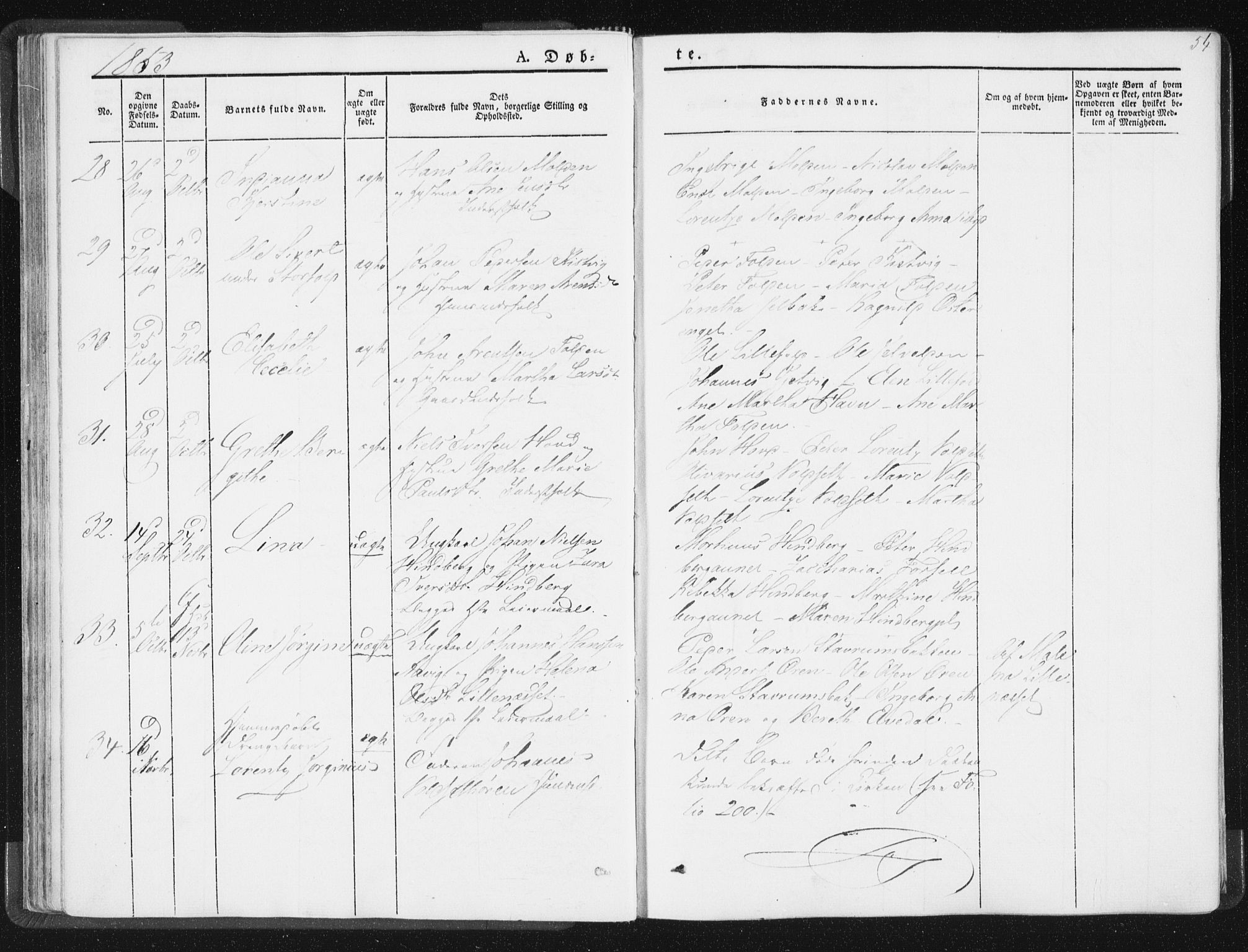 Ministerialprotokoller, klokkerbøker og fødselsregistre - Nord-Trøndelag, SAT/A-1458/744/L0418: Parish register (official) no. 744A02, 1843-1866, p. 54