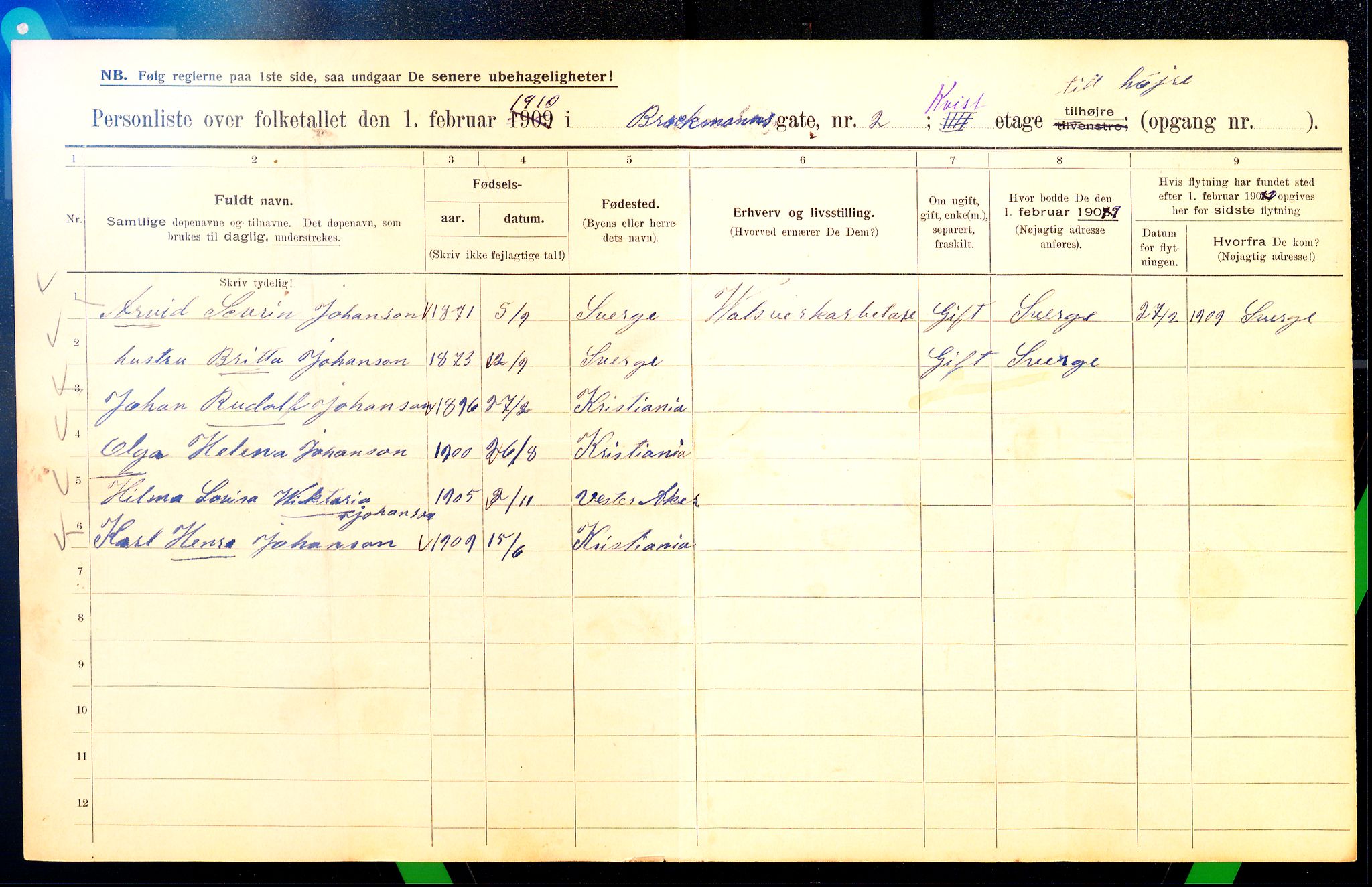 OBA, Municipal Census 1910 for Kristiania, 1910, p. 9245