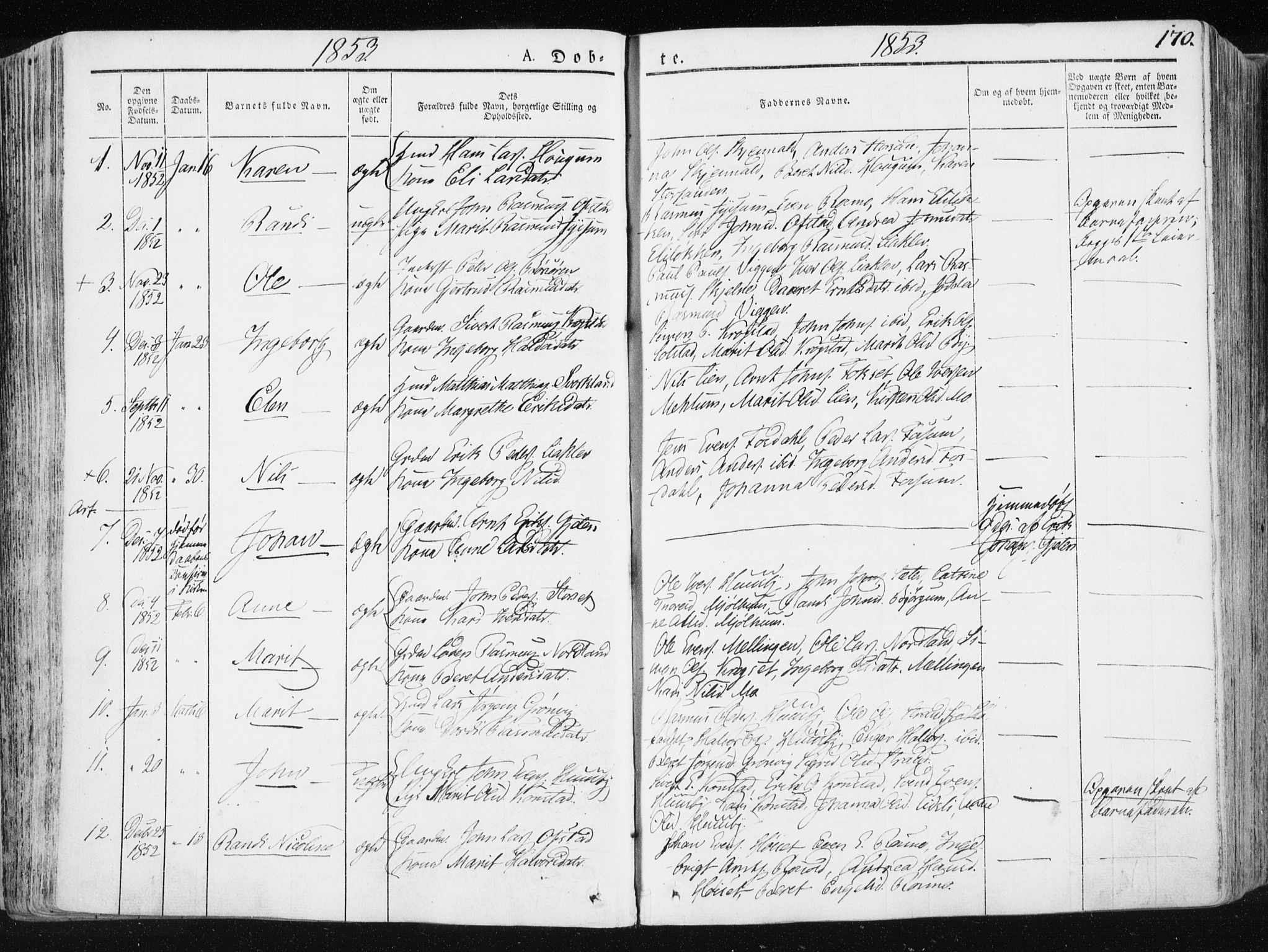 Ministerialprotokoller, klokkerbøker og fødselsregistre - Sør-Trøndelag, SAT/A-1456/665/L0771: Parish register (official) no. 665A06, 1830-1856, p. 170