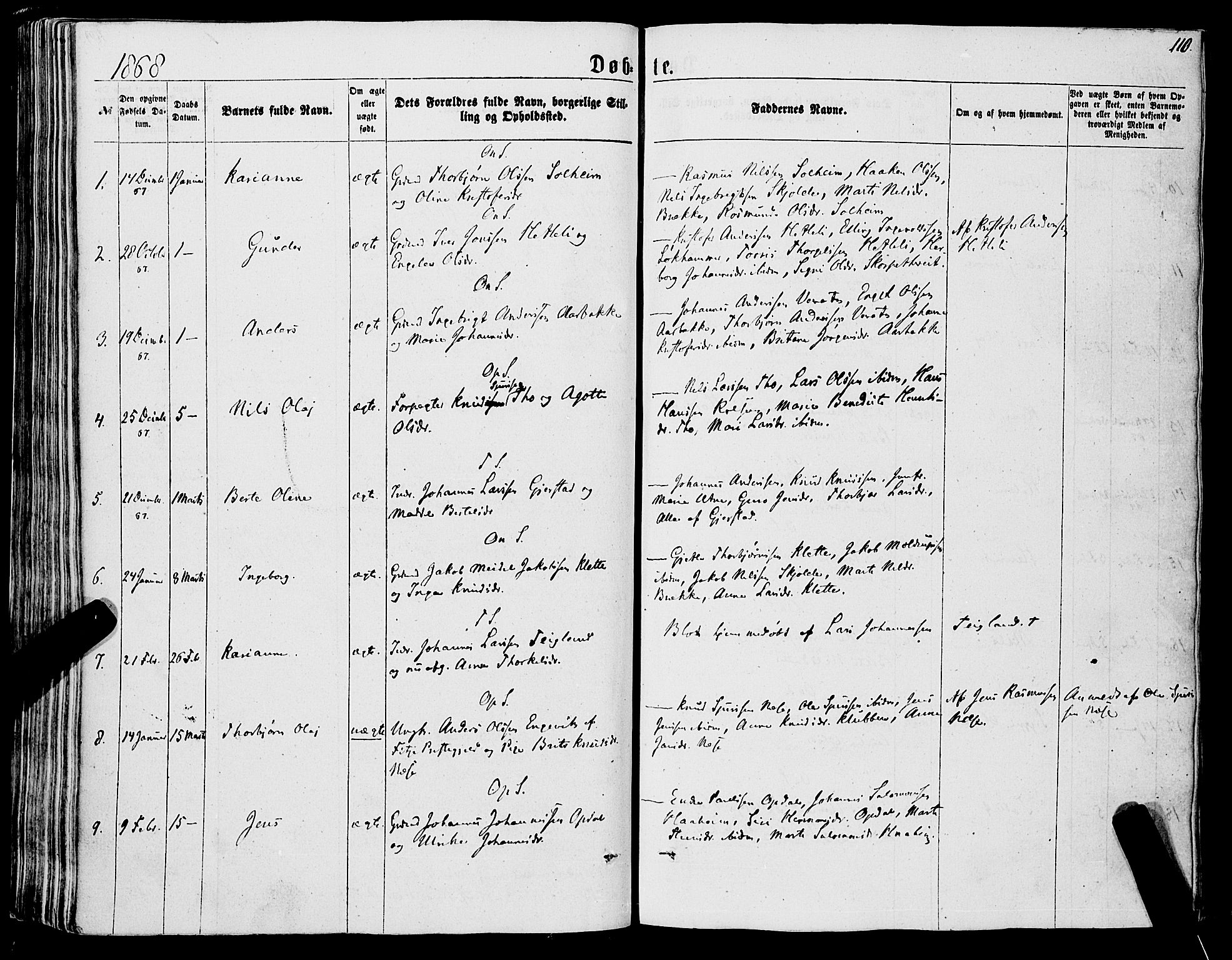 Tysnes sokneprestembete, SAB/A-78601/H/Haa: Parish register (official) no. A 11, 1860-1871, p. 110