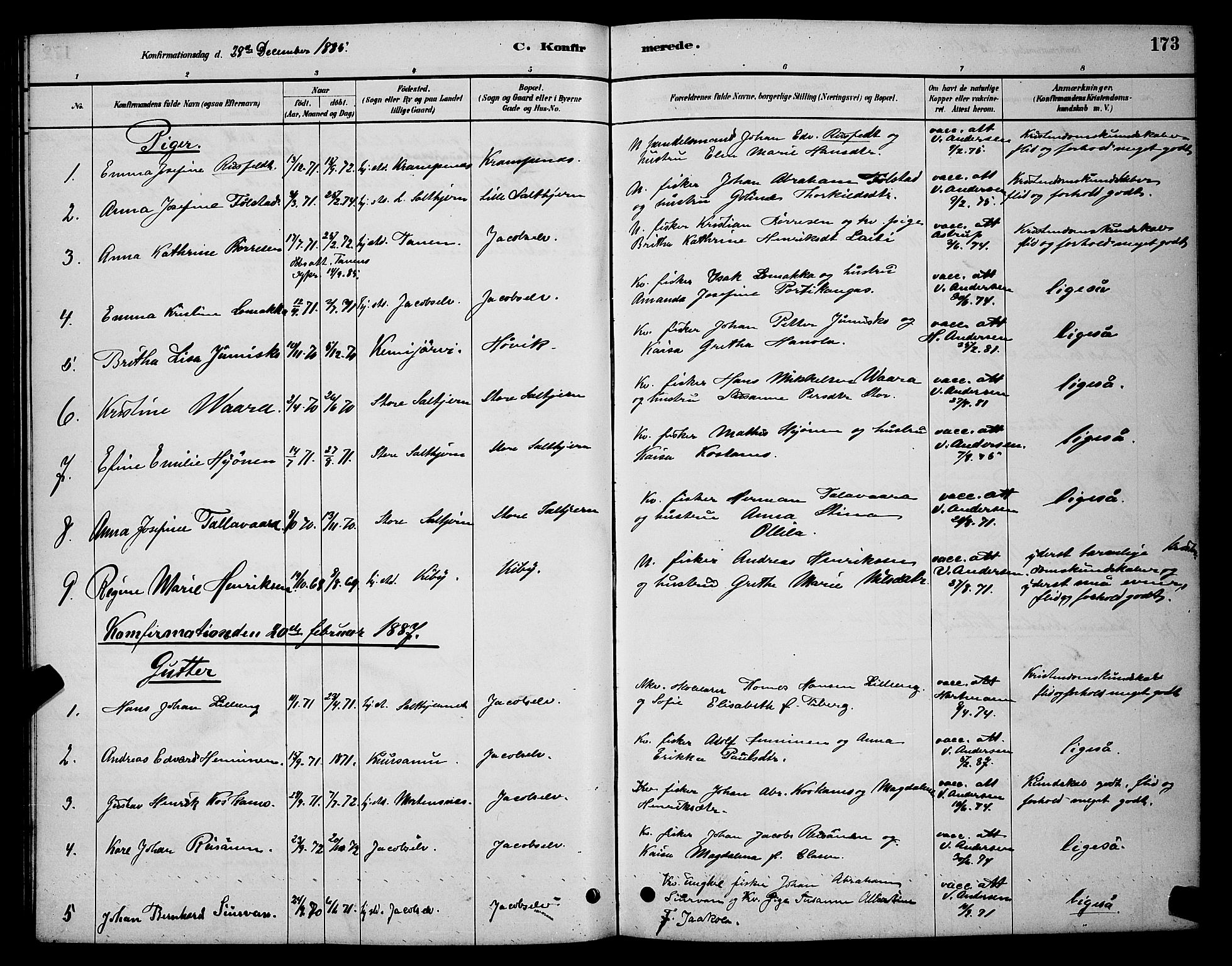 Vadsø sokneprestkontor, SATØ/S-1325/H/Hb/L0003klokker: Parish register (copy) no. 3, 1881-1901, p. 173