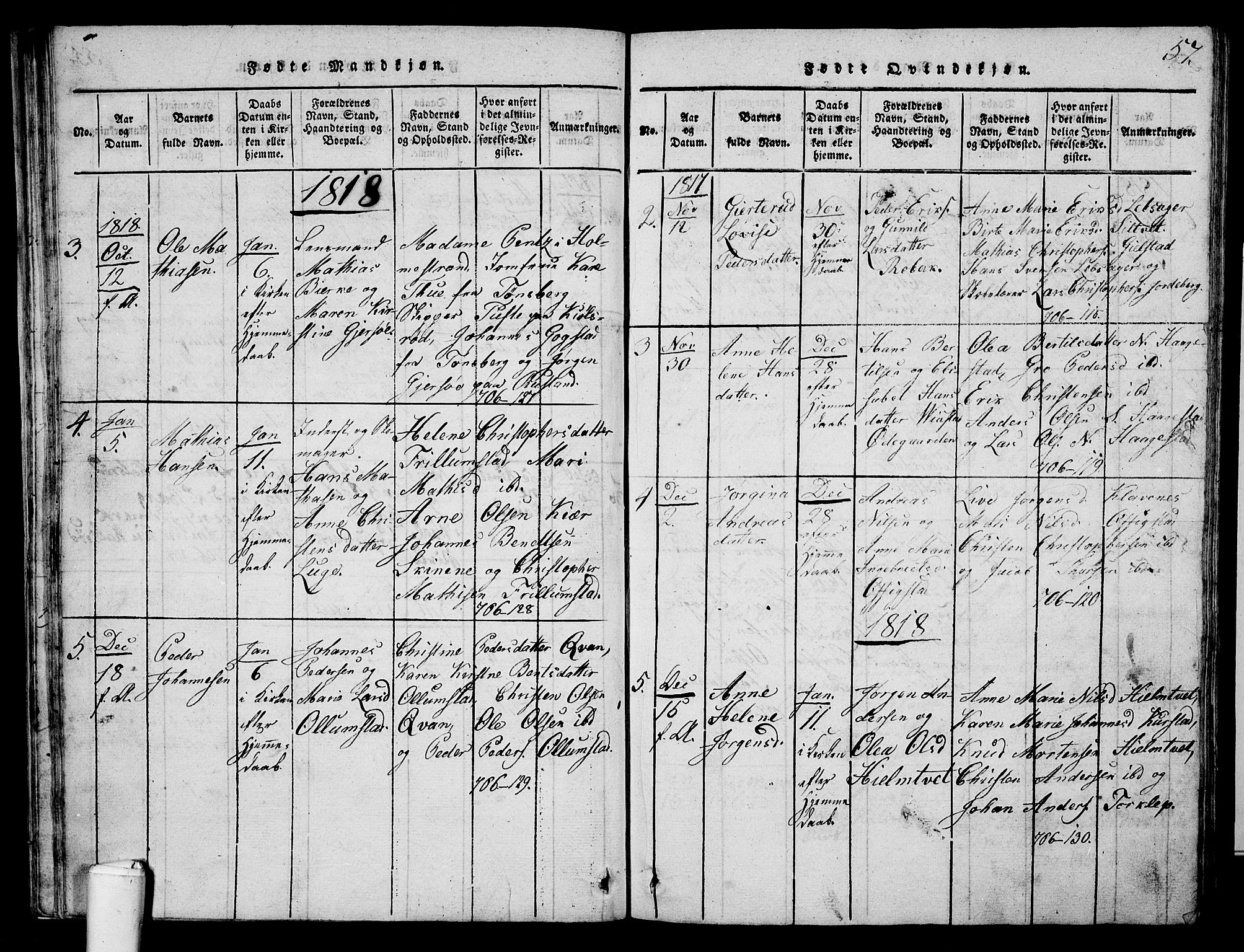 Våle kirkebøker, AV/SAKO-A-334/G/Ga/L0001: Parish register (copy) no. I 1, 1814-1824, p. 56-57