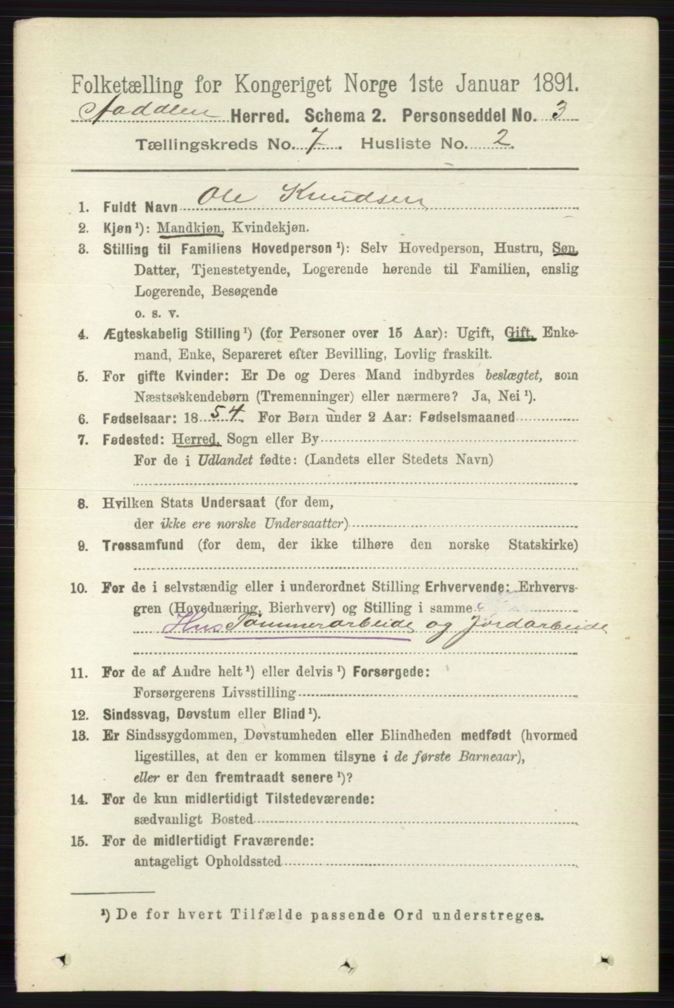 RA, 1891 census for 0614 Ådal, 1891, p. 3045