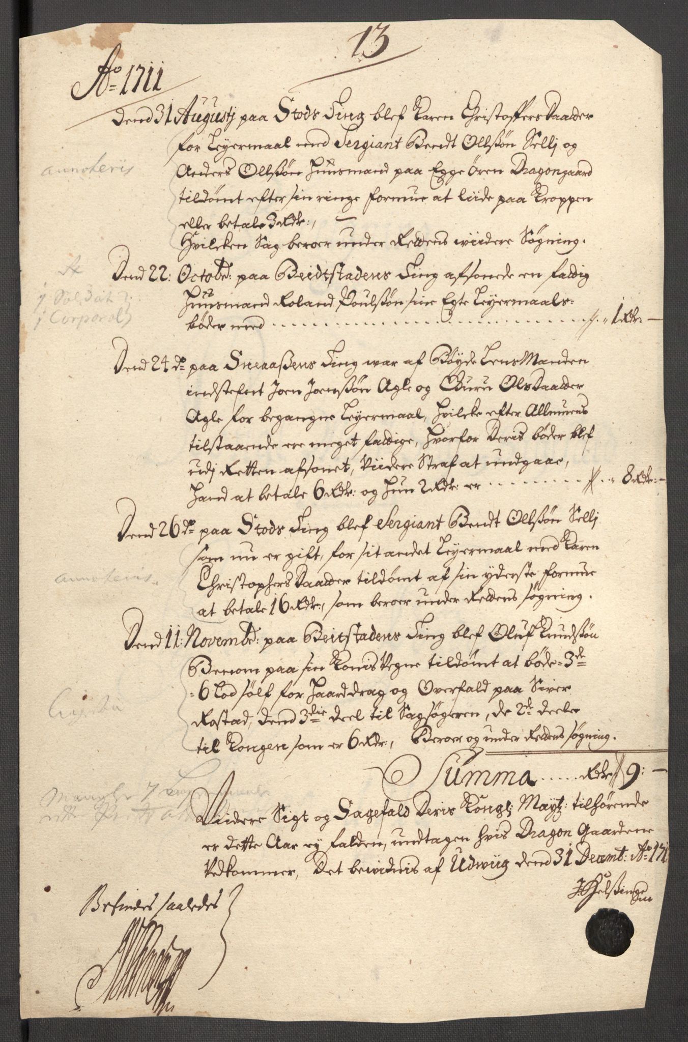Rentekammeret inntil 1814, Reviderte regnskaper, Fogderegnskap, AV/RA-EA-4092/R63/L4319: Fogderegnskap Inderøy, 1711, p. 186