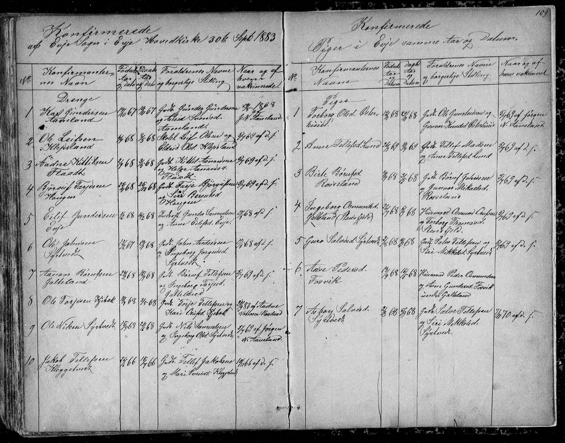 Evje sokneprestkontor, AV/SAK-1111-0008/F/Fb/Fba/L0002: Parish register (copy) no. B 2, 1849-1896, p. 109