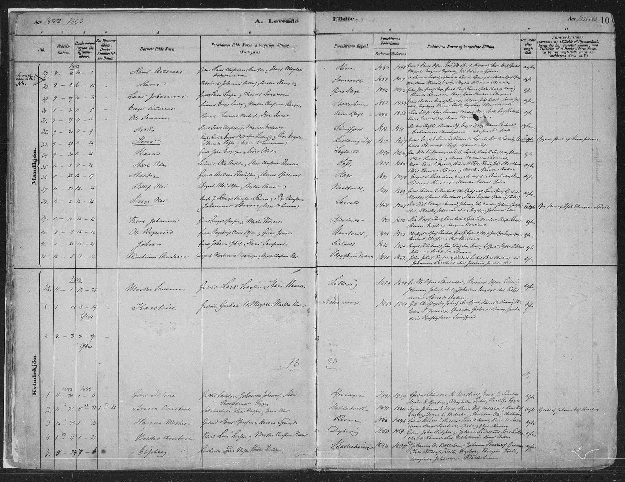 Fusa sokneprestembete, SAB/A-75401/H/Haa: Parish register (official) no. D 1, 1880-1938, p. 10