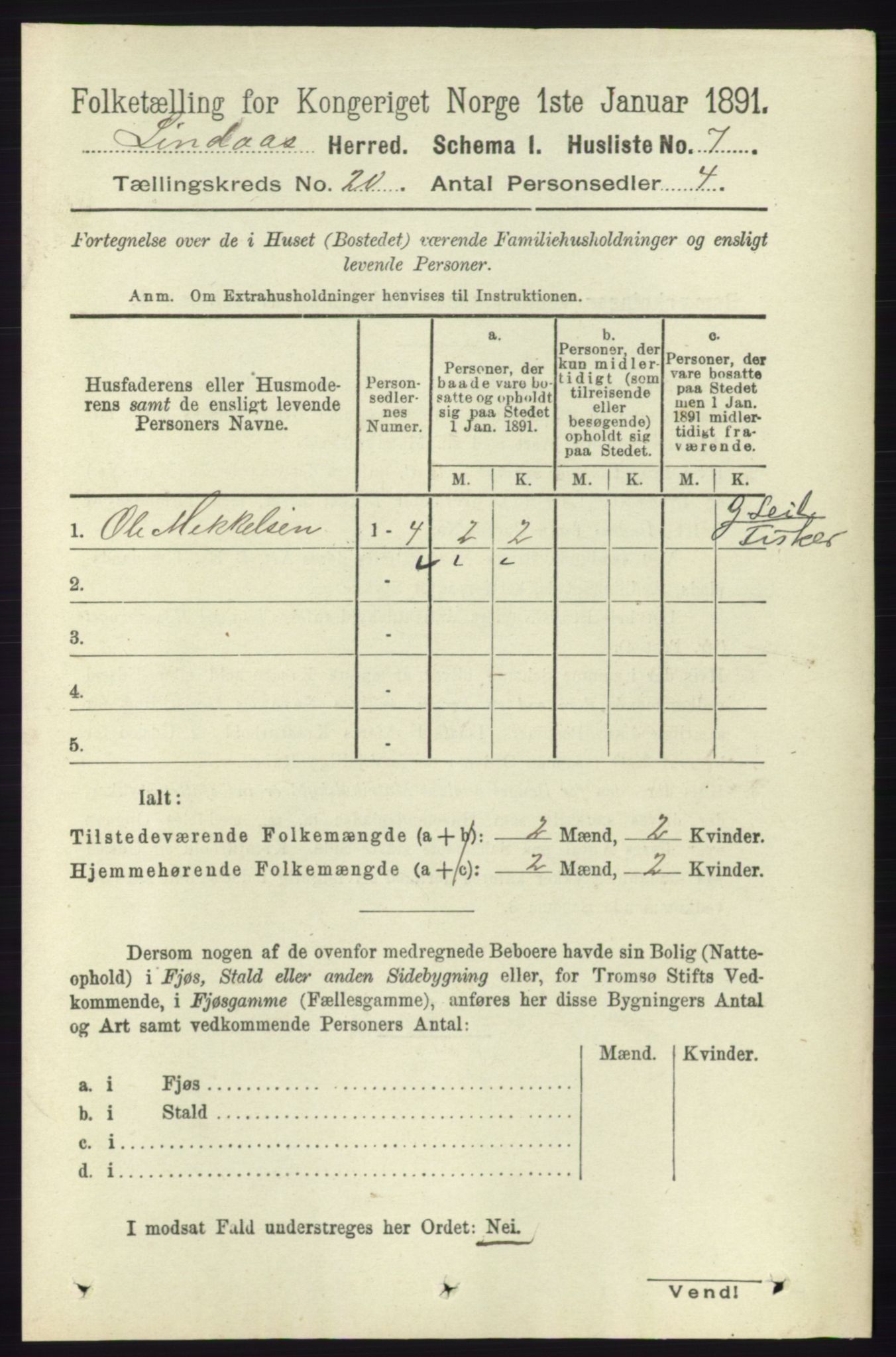 RA, 1891 census for 1263 Lindås, 1891, p. 7279