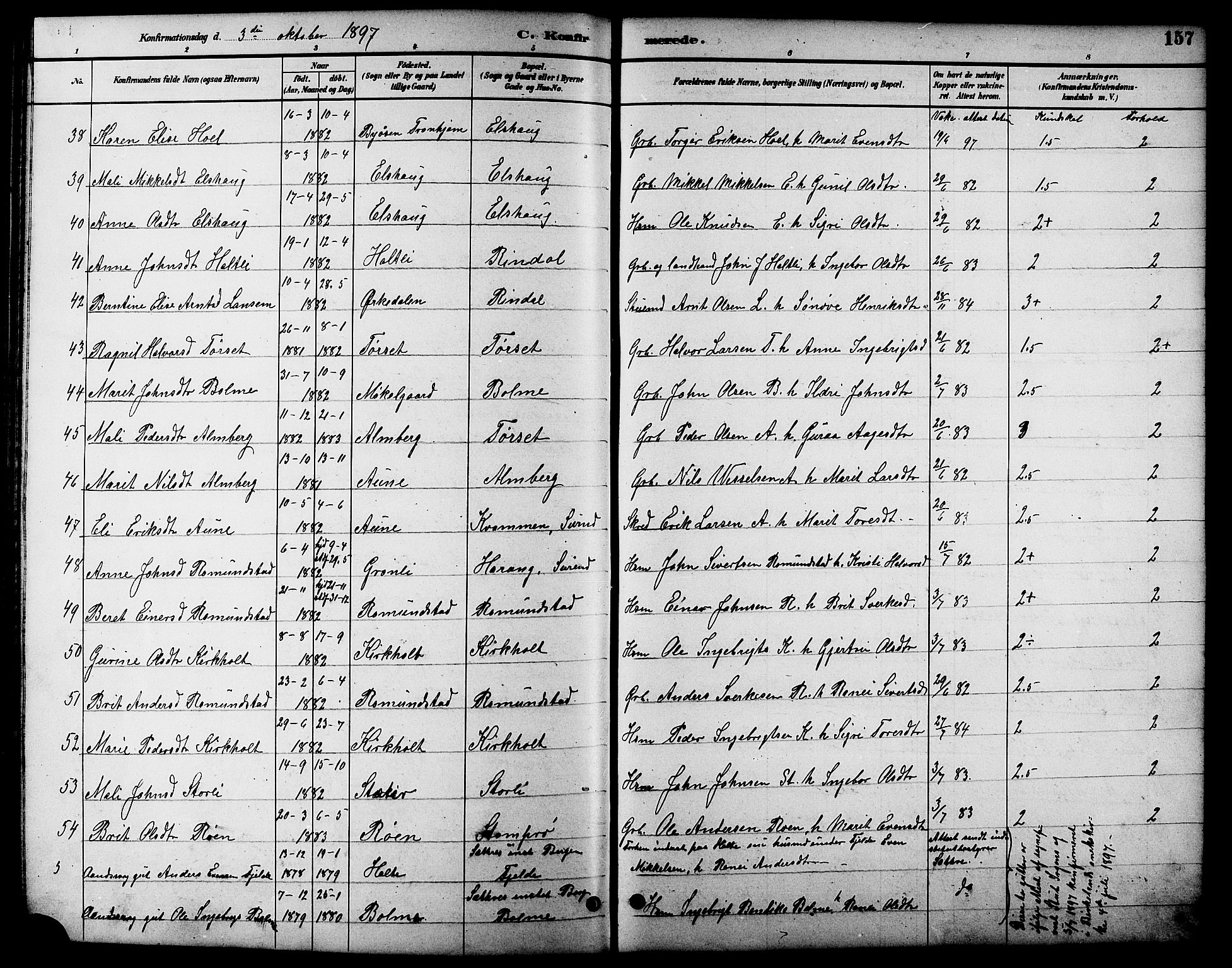 Ministerialprotokoller, klokkerbøker og fødselsregistre - Møre og Romsdal, AV/SAT-A-1454/598/L1078: Parish register (copy) no. 598C03, 1892-1909, p. 157