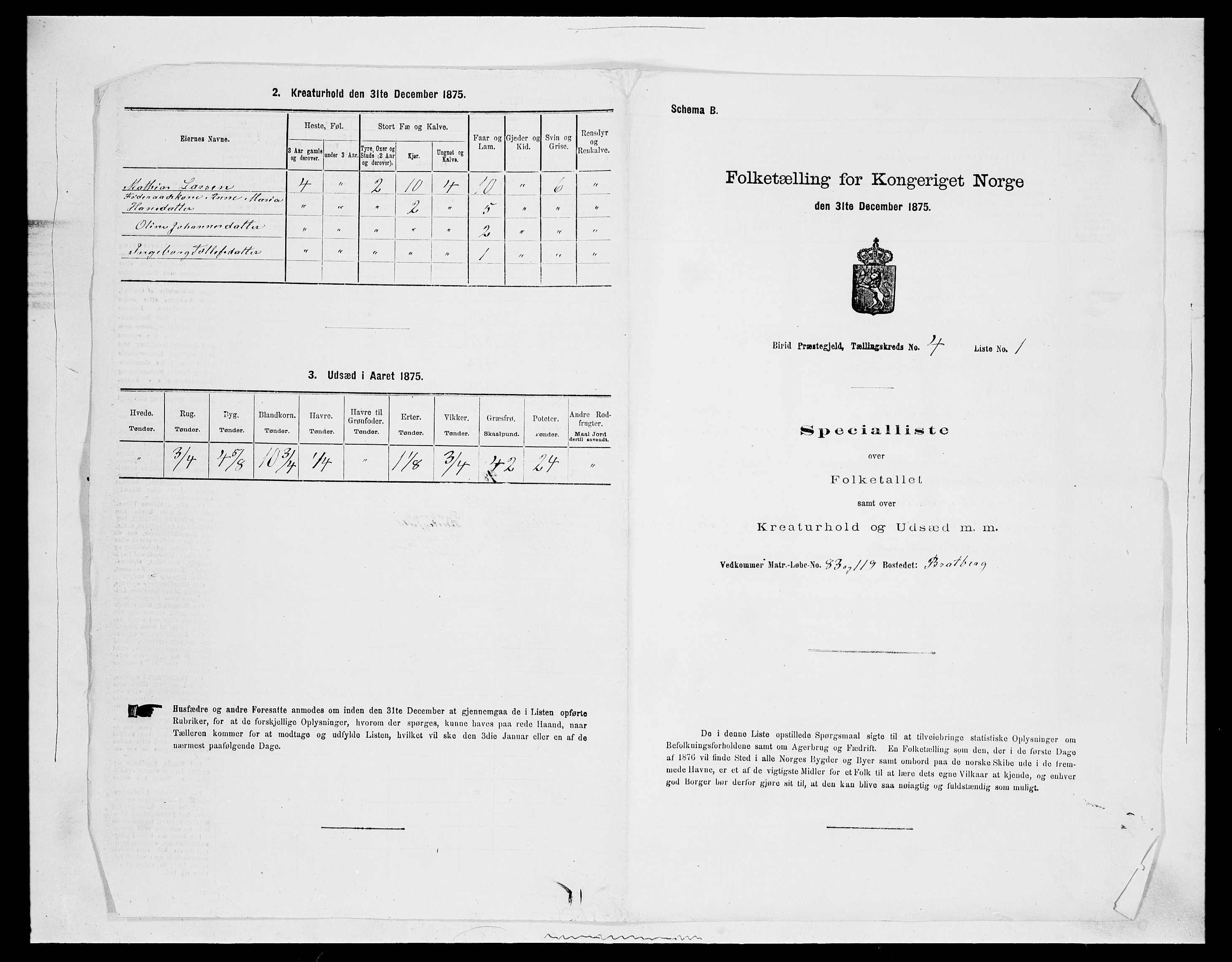 SAH, 1875 census for 0525P Biri, 1875, p. 722