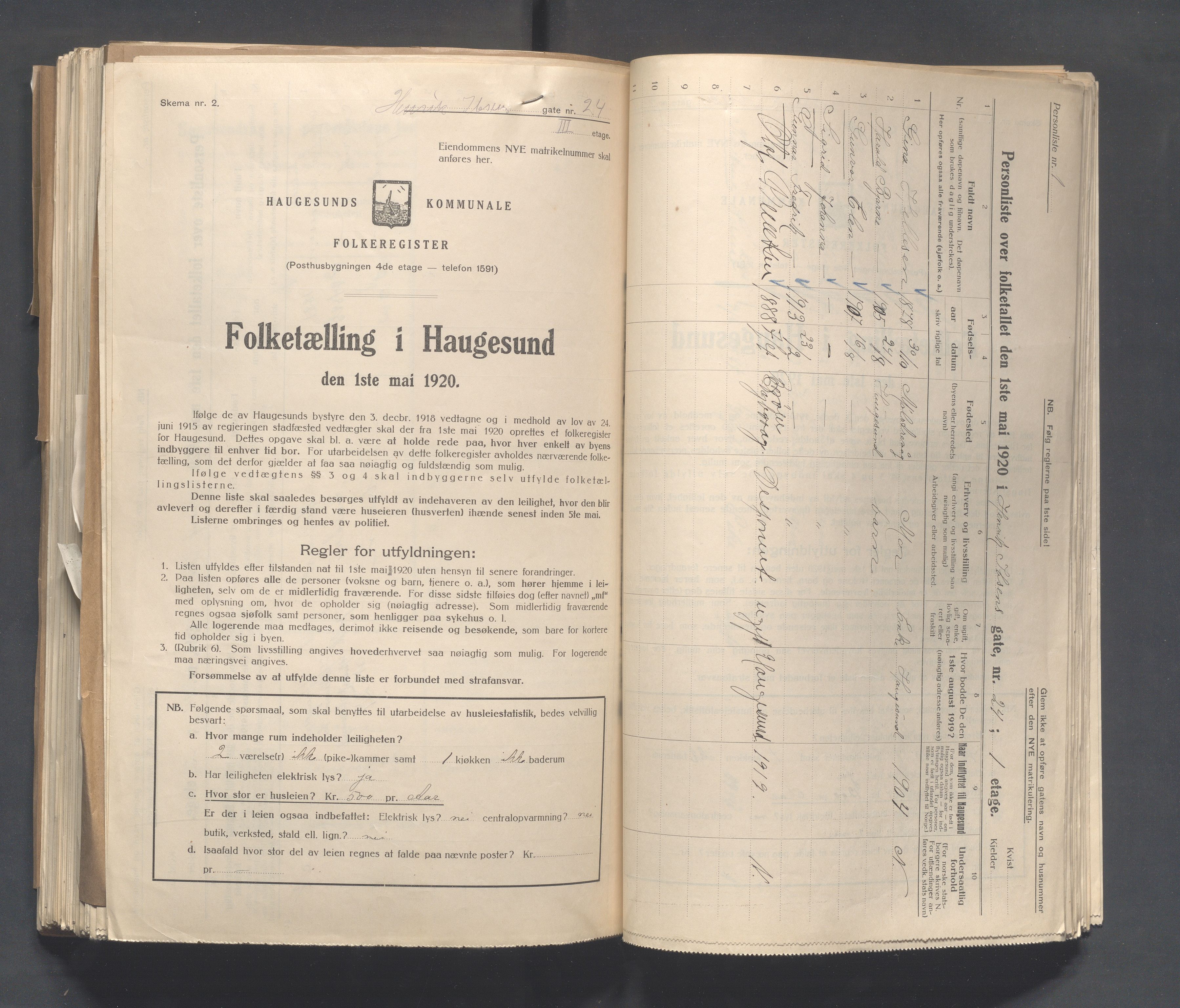 IKAR, Local census 1.5.1920 for Haugesund, 1920, p. 1405