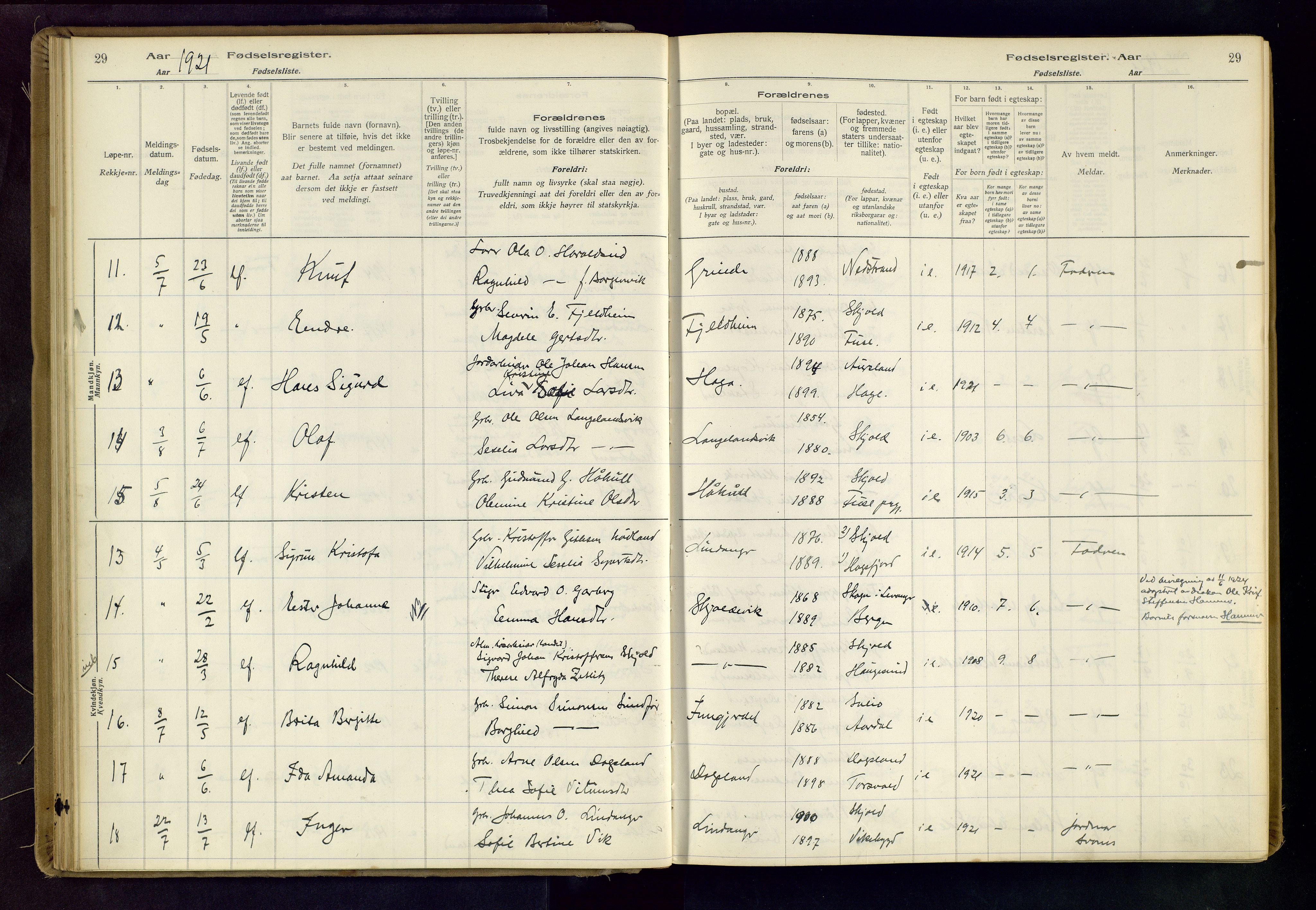 Skjold sokneprestkontor, AV/SAST-A-101847/I/Id/L0001: Birth register no. 1, 1917-1951, p. 29