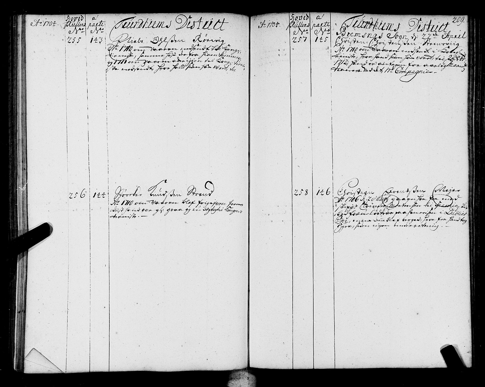 Sjøinnrulleringen - Trondhjemske distrikt, AV/SAT-A-5121/01/L0004: Ruller over sjøfolk i Trondhjem by, 1704-1710, p. 209