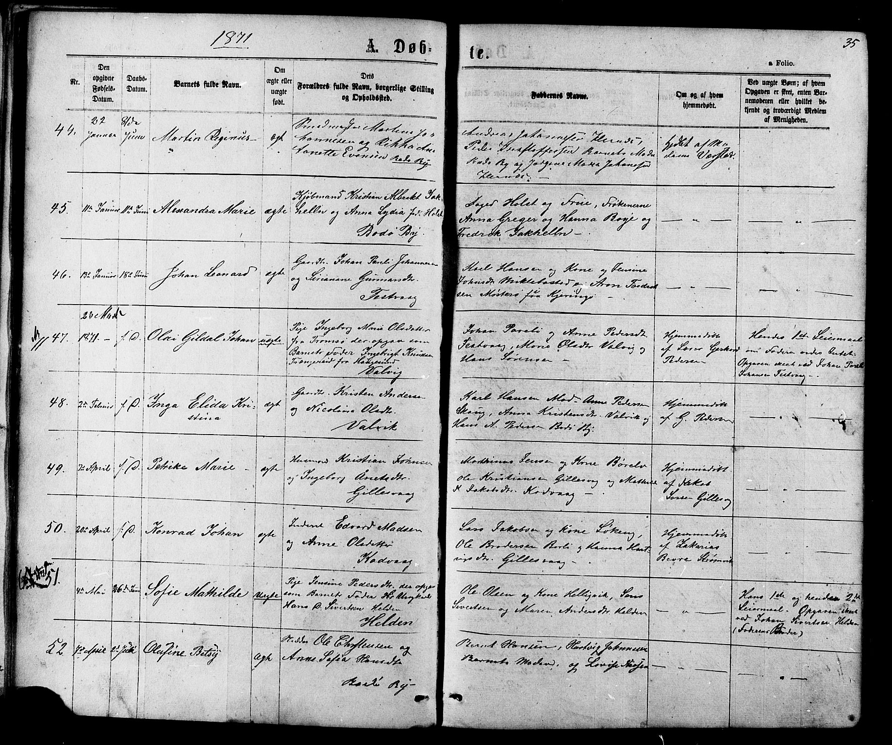 Ministerialprotokoller, klokkerbøker og fødselsregistre - Nordland, AV/SAT-A-1459/801/L0029: Parish register (copy) no. 801C04, 1868-1878, p. 35