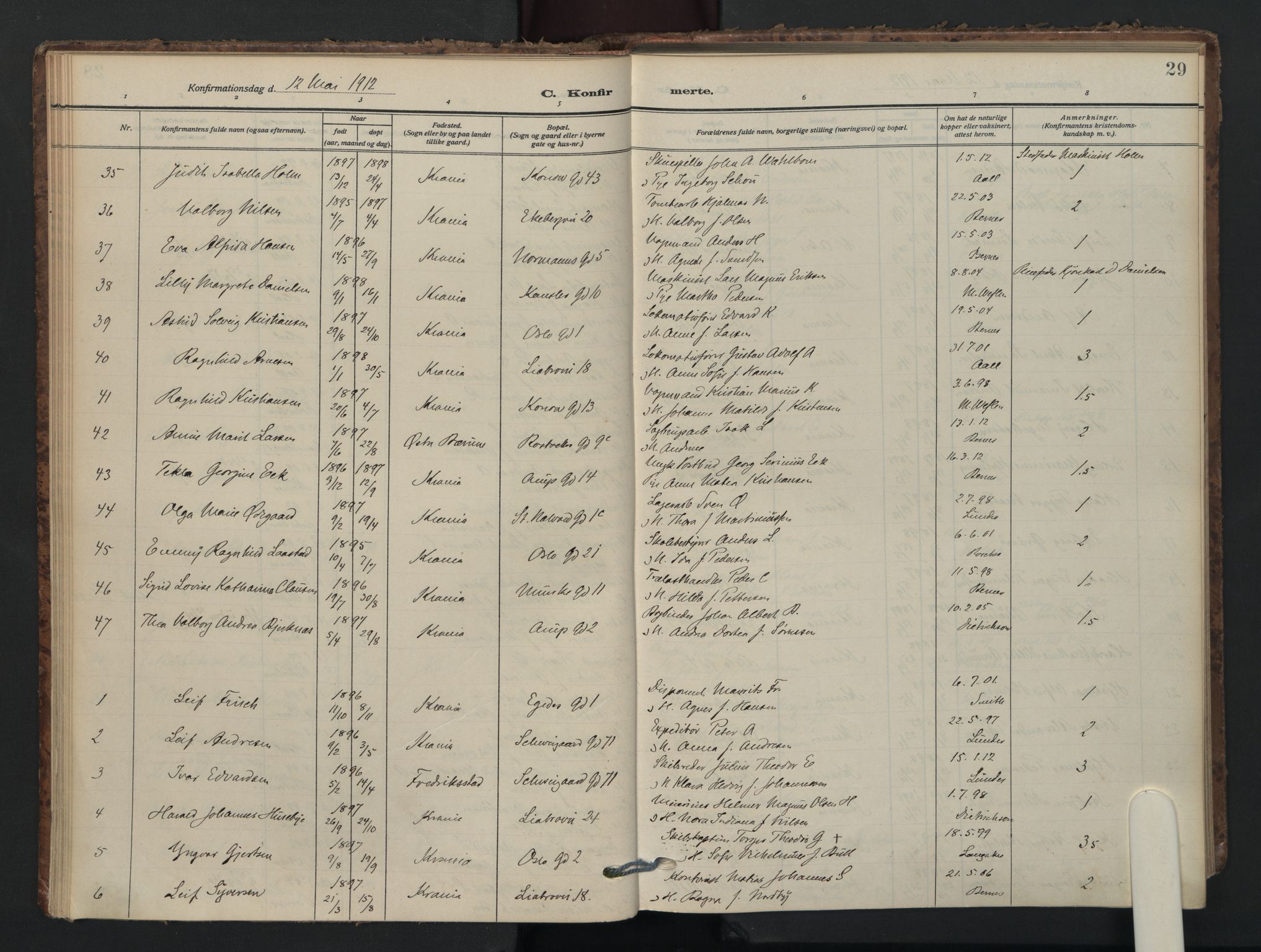 Gamlebyen prestekontor Kirkebøker, AV/SAO-A-10884/F/Fa/L0012: Parish register (official) no. 12, 1908-1941, p. 29