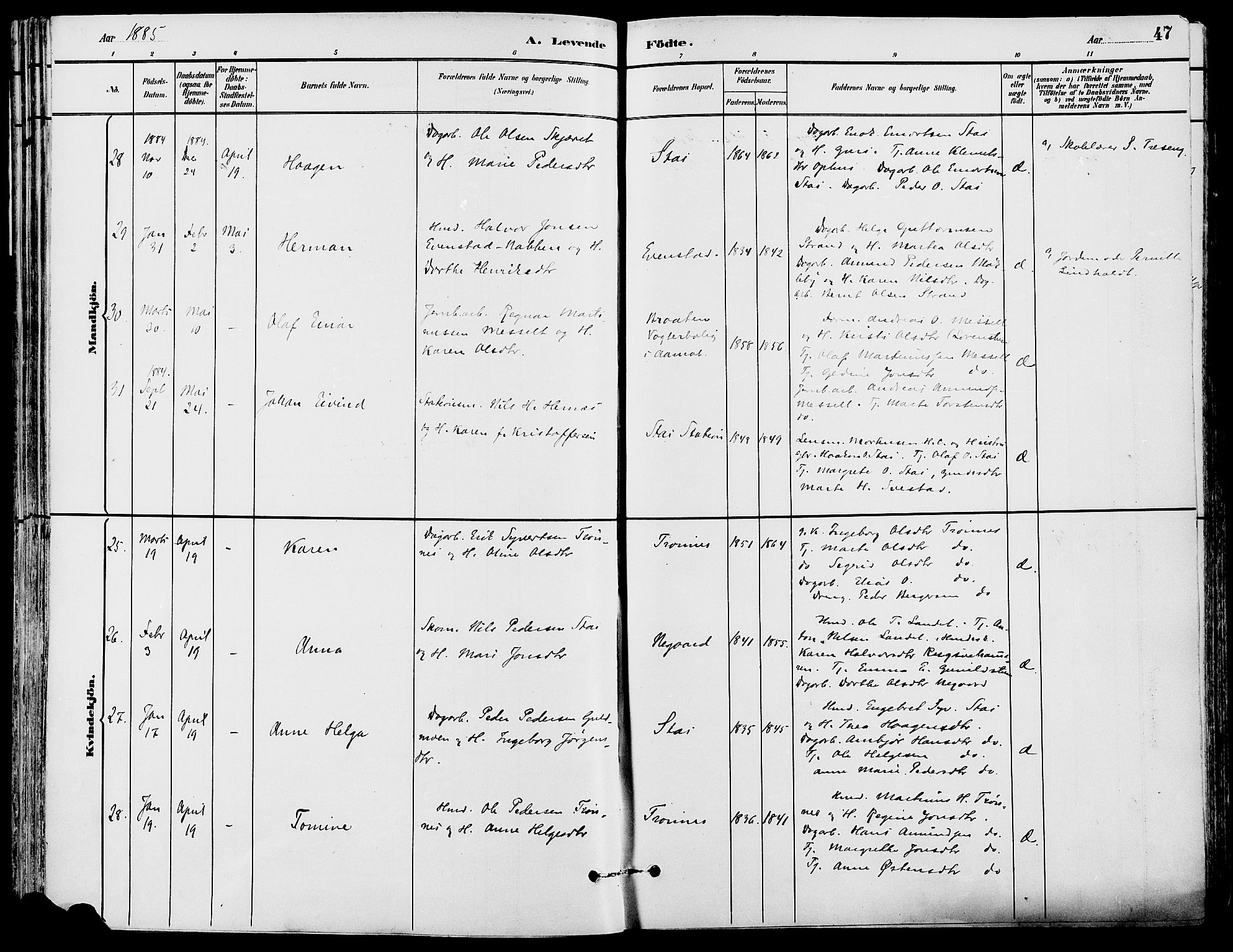 Stor-Elvdal prestekontor, SAH/PREST-052/H/Ha/Haa/L0002: Parish register (official) no. 2, 1882-1907, p. 47