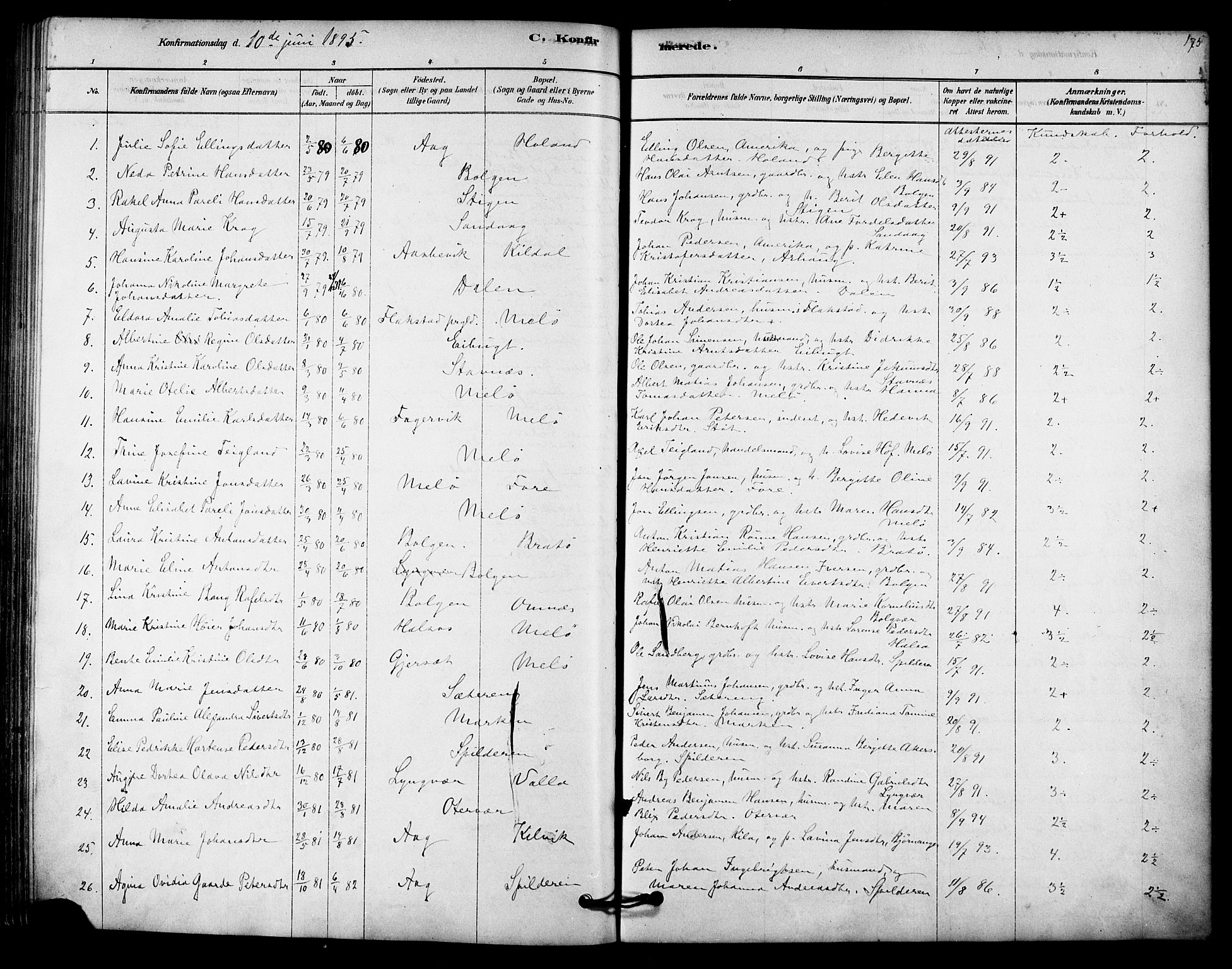 Ministerialprotokoller, klokkerbøker og fødselsregistre - Nordland, AV/SAT-A-1459/843/L0626: Parish register (official) no. 843A01, 1878-1907, p. 175