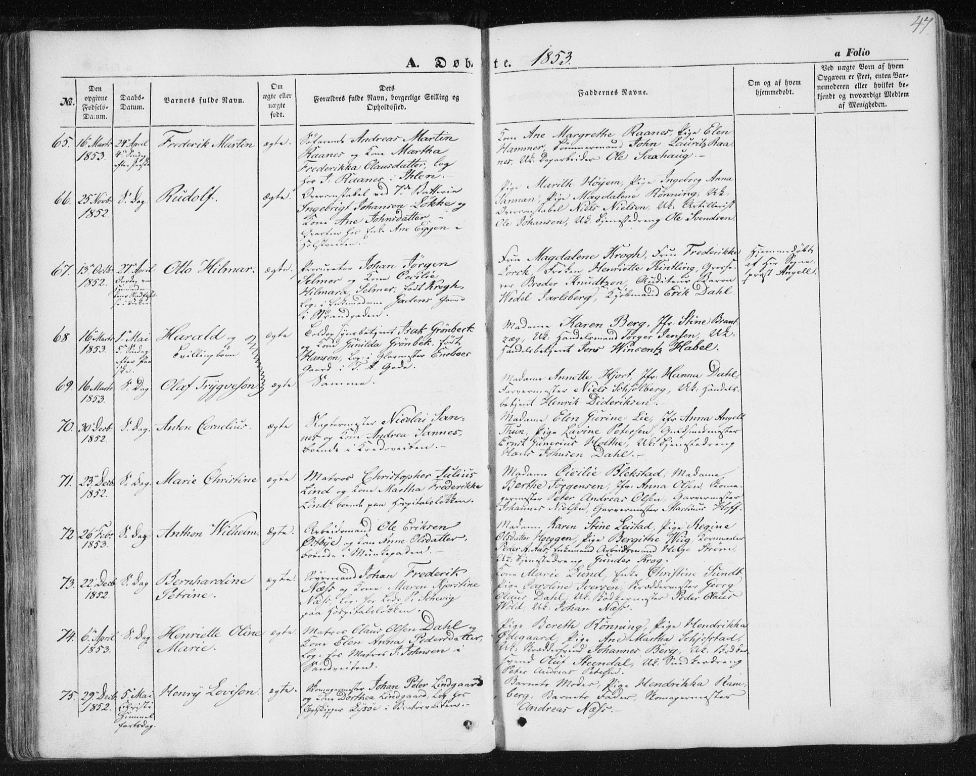 Ministerialprotokoller, klokkerbøker og fødselsregistre - Sør-Trøndelag, SAT/A-1456/602/L0112: Parish register (official) no. 602A10, 1848-1859, p. 47