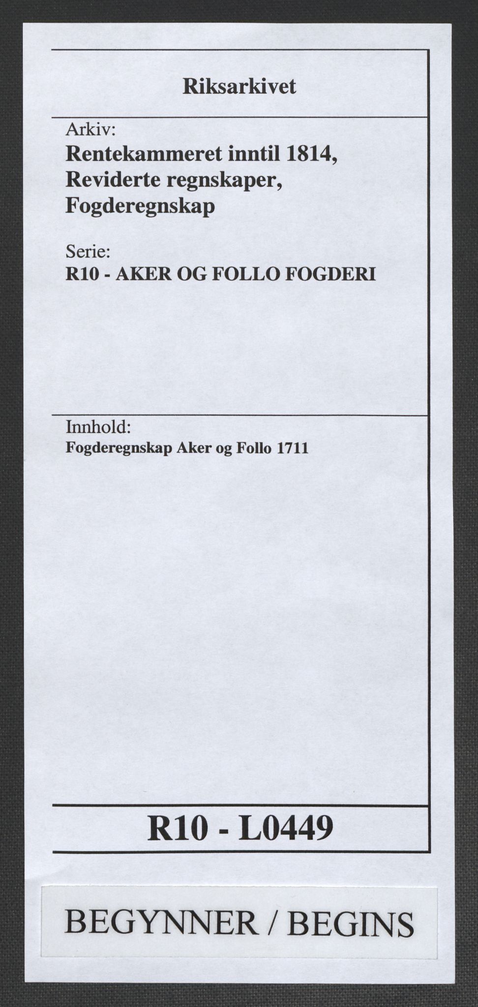 Rentekammeret inntil 1814, Reviderte regnskaper, Fogderegnskap, RA/EA-4092/R10/L0449: Fogderegnskap Aker og Follo, 1711, p. 1