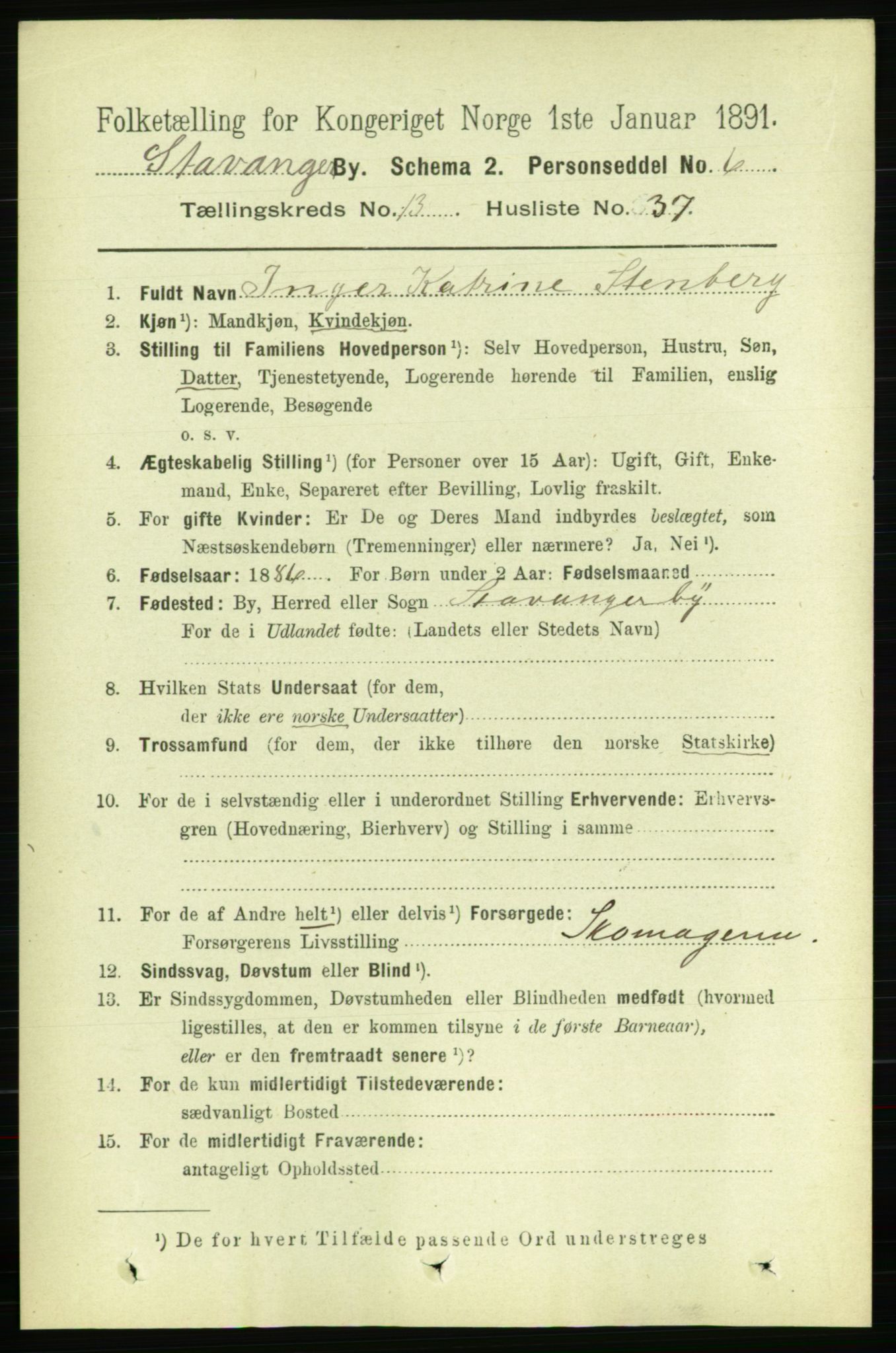 RA, 1891 census for 1103 Stavanger, 1891, p. 16281