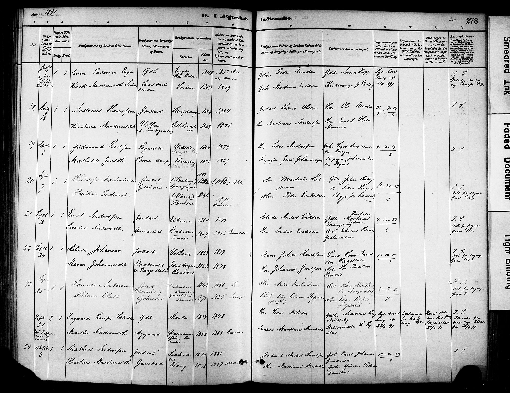 Stange prestekontor, AV/SAH-PREST-002/K/L0017: Parish register (official) no. 17, 1880-1893, p. 278