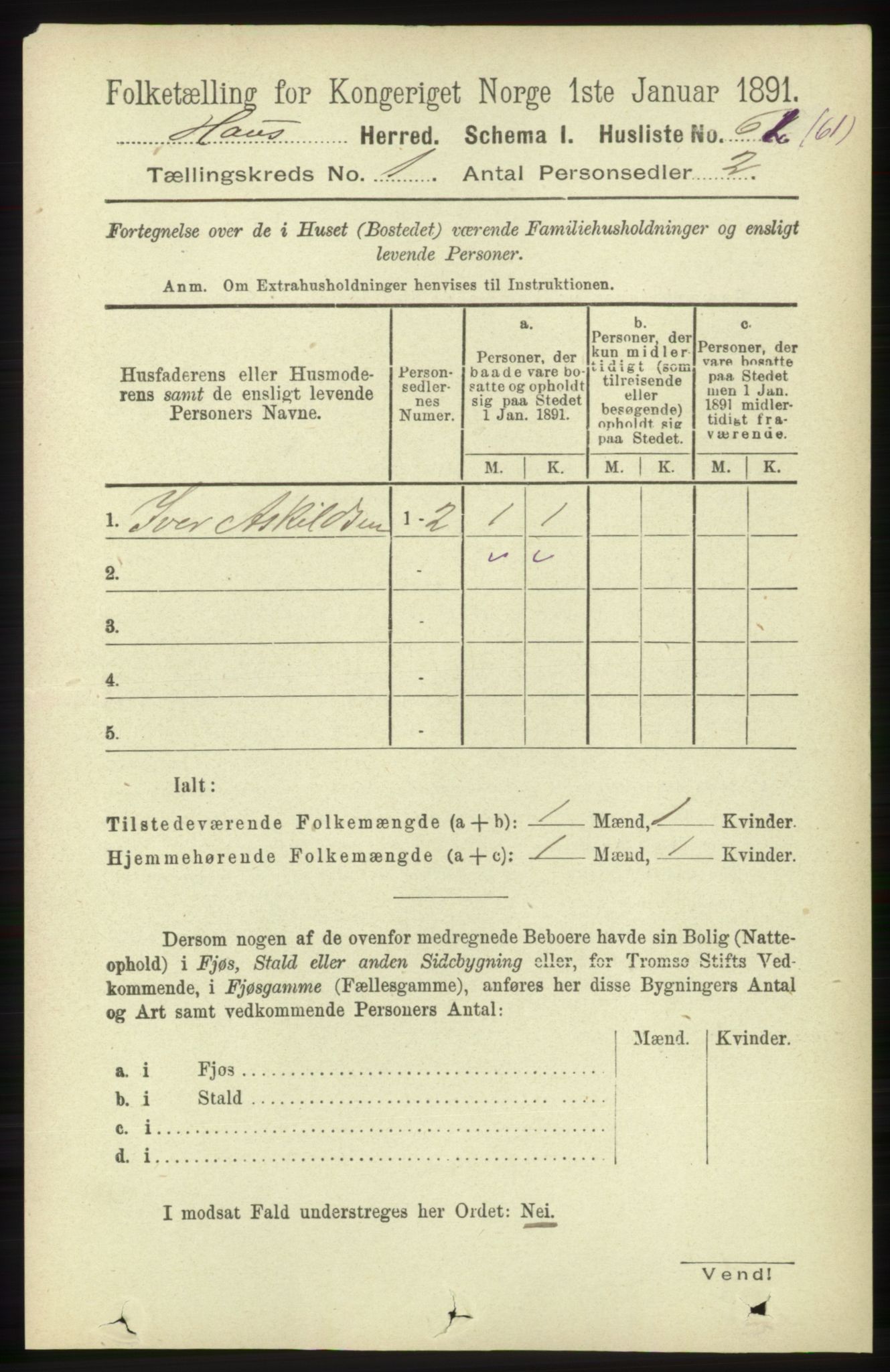 RA, 1891 census for 1250 Haus, 1891, p. 94