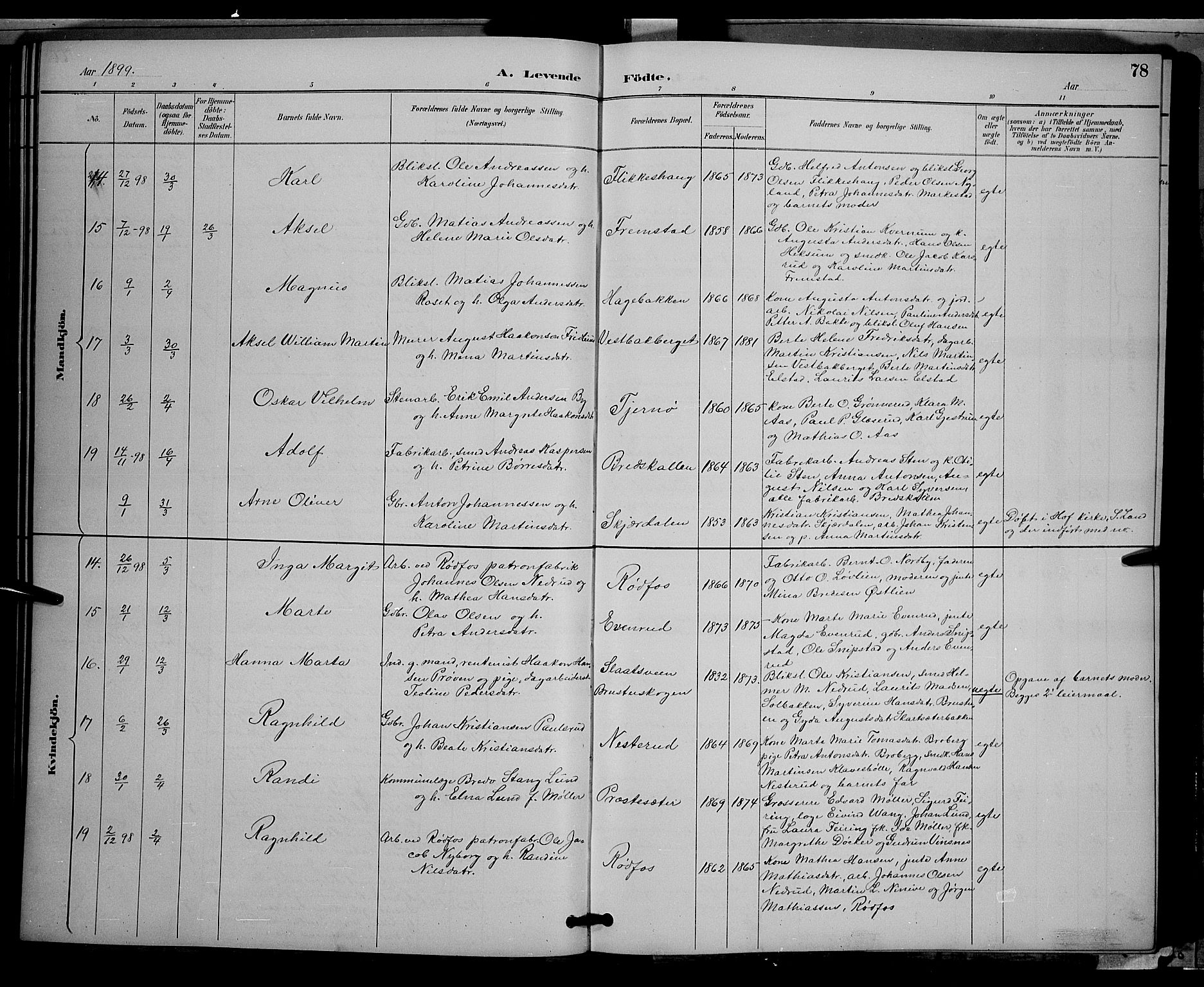 Vestre Toten prestekontor, AV/SAH-PREST-108/H/Ha/Hab/L0009: Parish register (copy) no. 9, 1888-1900, p. 78