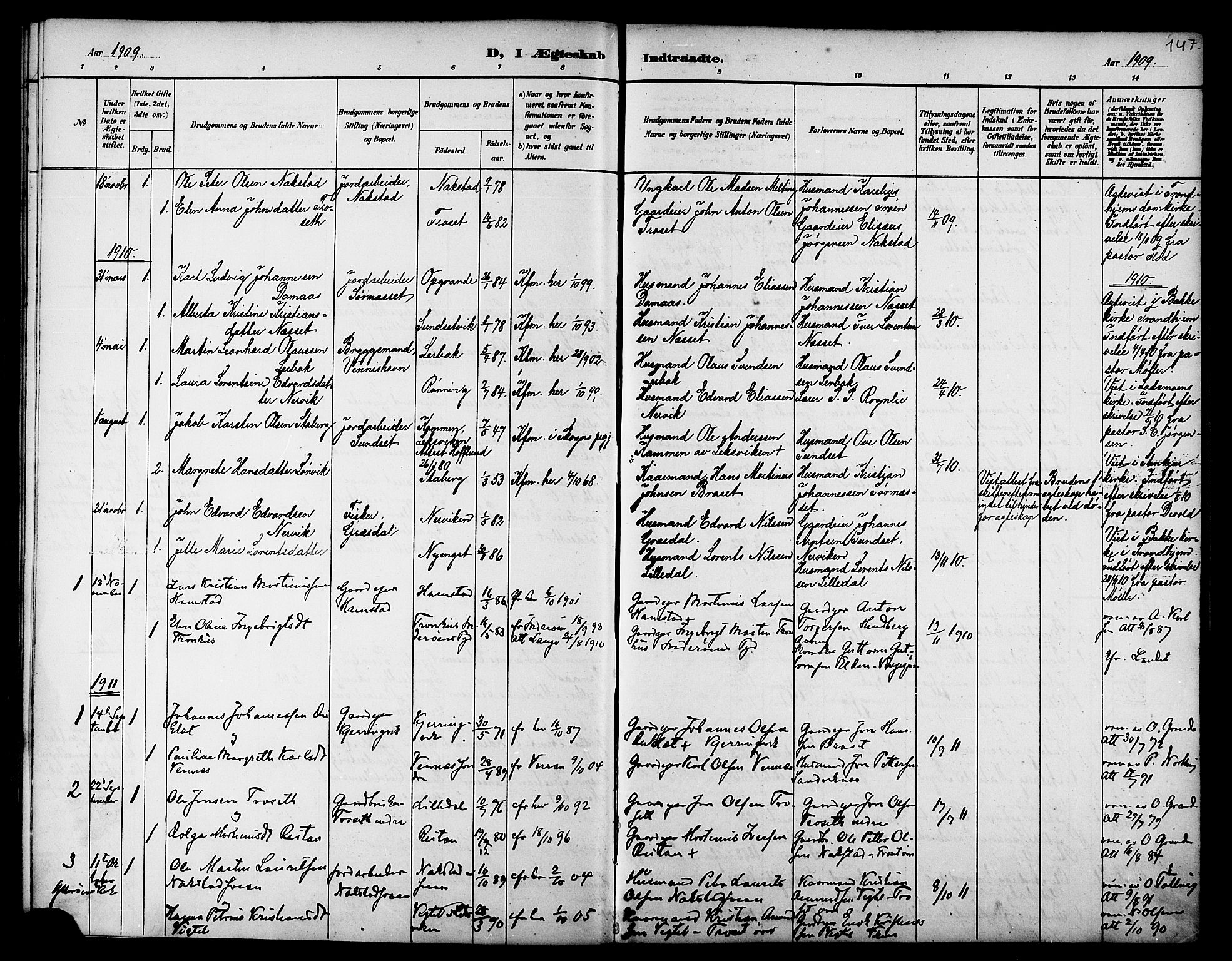 Ministerialprotokoller, klokkerbøker og fødselsregistre - Nord-Trøndelag, SAT/A-1458/733/L0327: Parish register (copy) no. 733C02, 1888-1918, p. 147