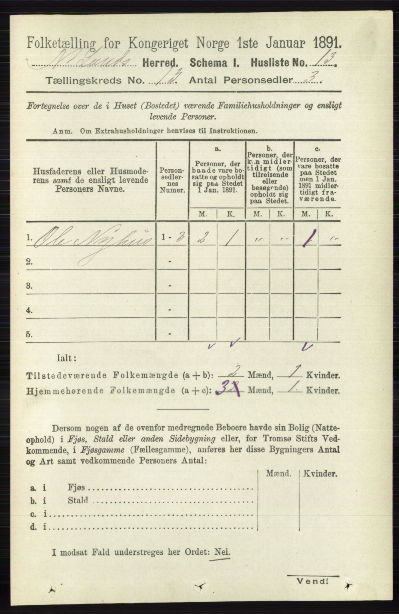 RA, 1891 census for 0538 Nordre Land, 1891, p. 3491