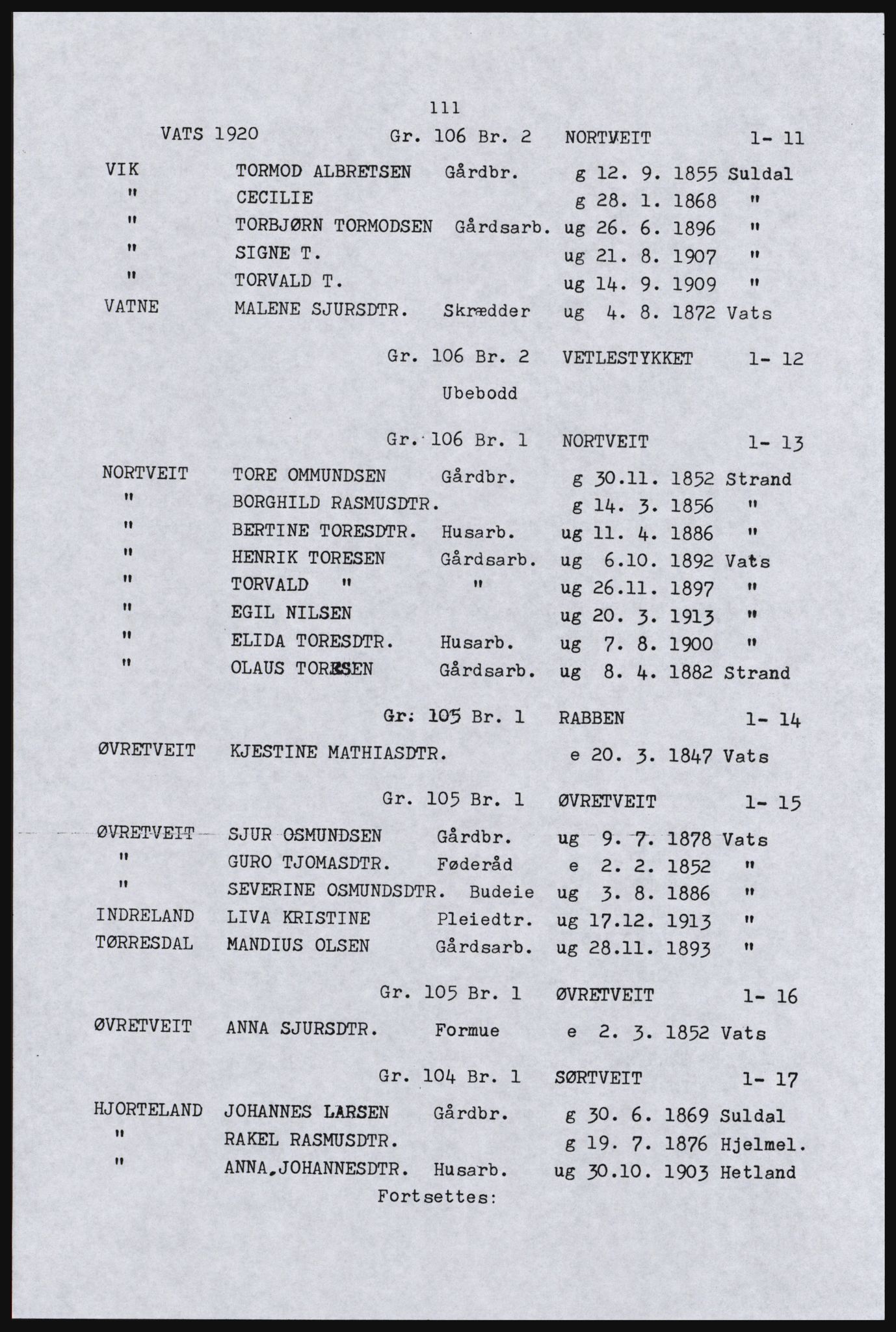 SAST, Copy of 1920 census for the Northern Rogaland, 1920, p. 127