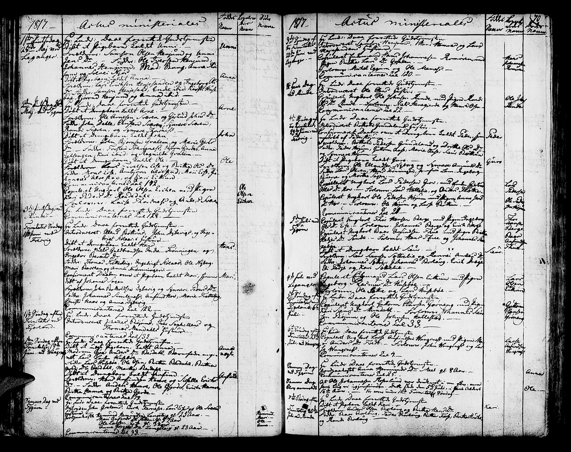 Leikanger sokneprestembete, AV/SAB-A-81001/H/Haa/Haaa/L0006: Parish register (official) no. A 6, 1810-1838, p. 70