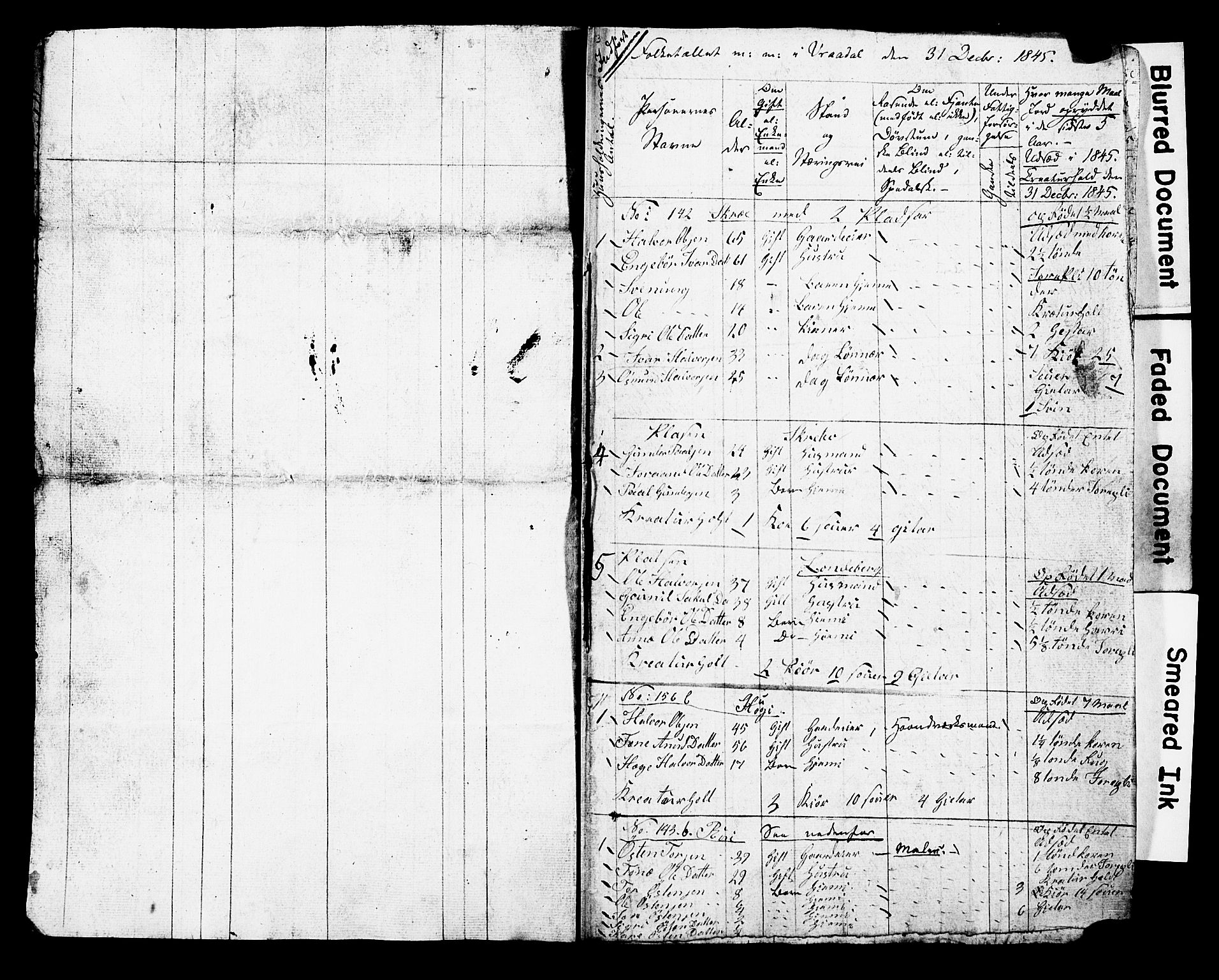 , Census 1845 for Kviteseid, 1845, p. 69