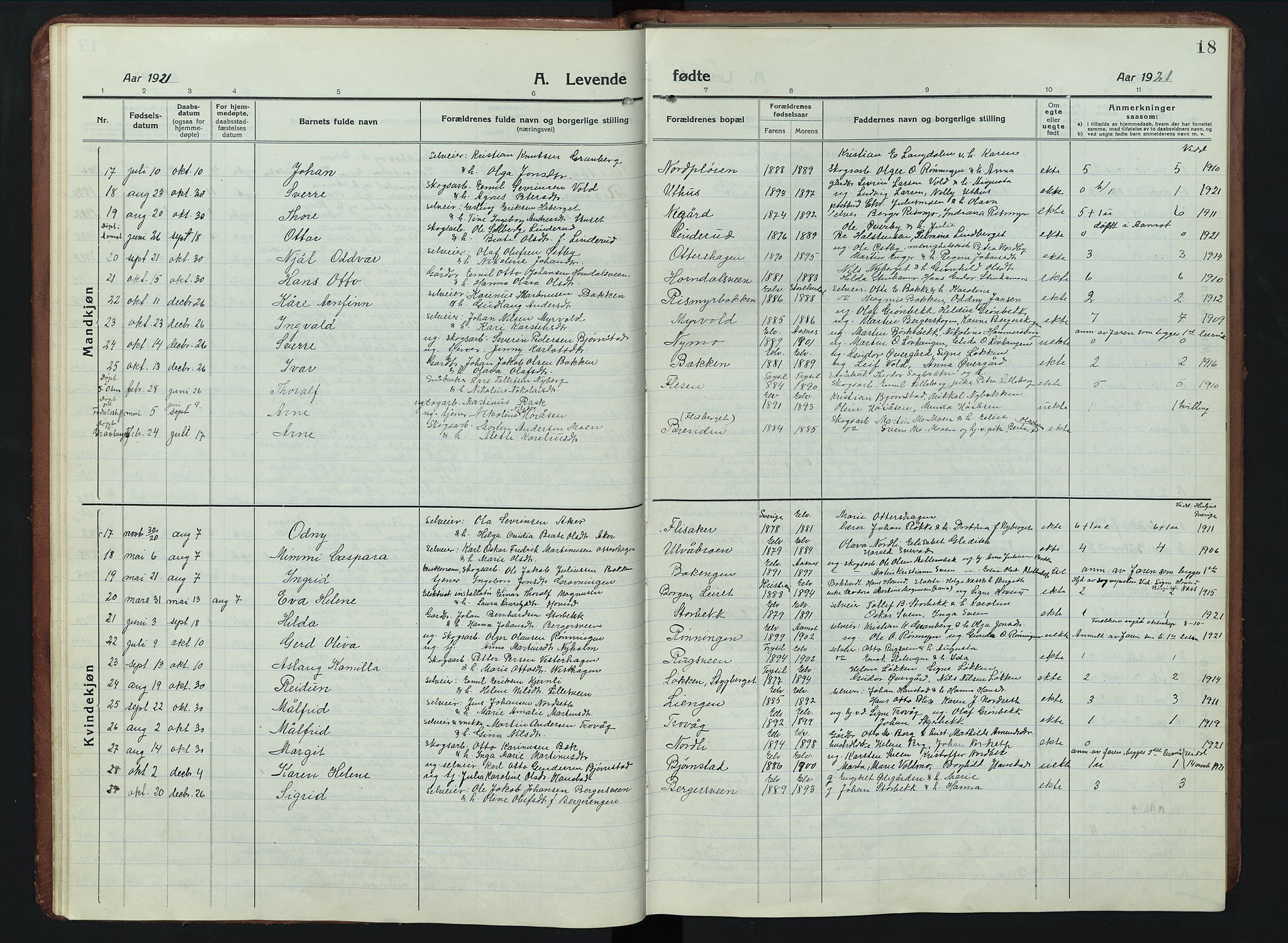 Elverum prestekontor, AV/SAH-PREST-044/H/Ha/Hab/L0011: Parish register (copy) no. 11, 1915-1947, p. 18