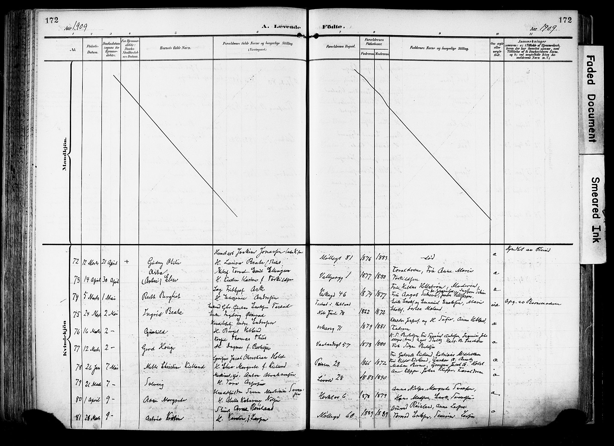 Domkirken sokneprestkontor, AV/SAST-A-101812/001/30/30BA/L0033: Parish register (official) no. A 32, 1903-1915, p. 172