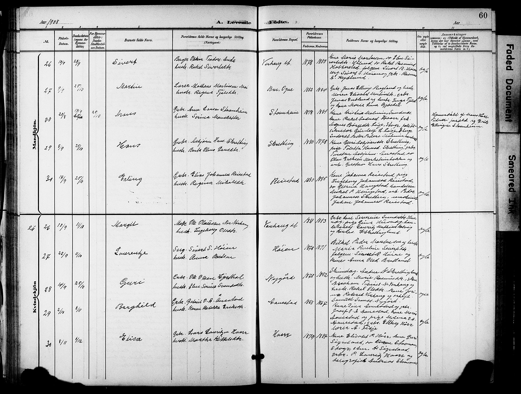 Hå sokneprestkontor, AV/SAST-A-101801/001/30BB/L0006: Parish register (copy) no. B 6, 1900-1924, p. 60